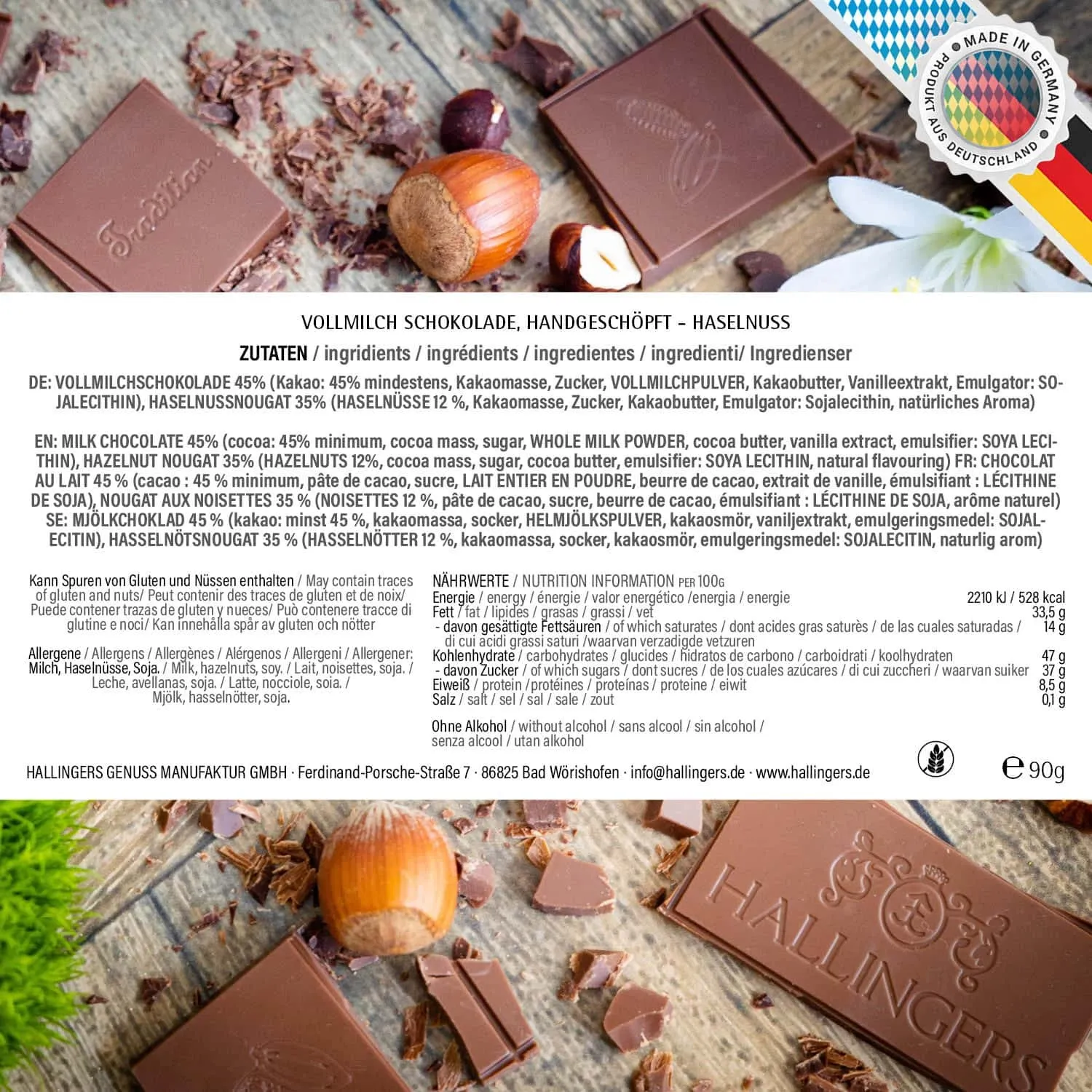 Vollmilch-Tafel Fröhliche Weihnachten (Haselnuss) - Schokolade, handmade ohne Alkohol
