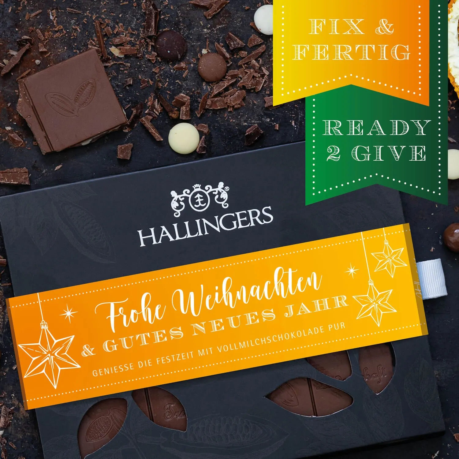 HANDWERK STATT MASSENWARE - Edition \Frohe Weihnachten und ein gute...\: Während andere auf niedrige Kosten & hohe Stückzahlen setzen, überzeugt echte Premium-Schokolade durch Geschmackstiefe, Qualität & ein Genusserlebnis mit bleibendem Eindruck