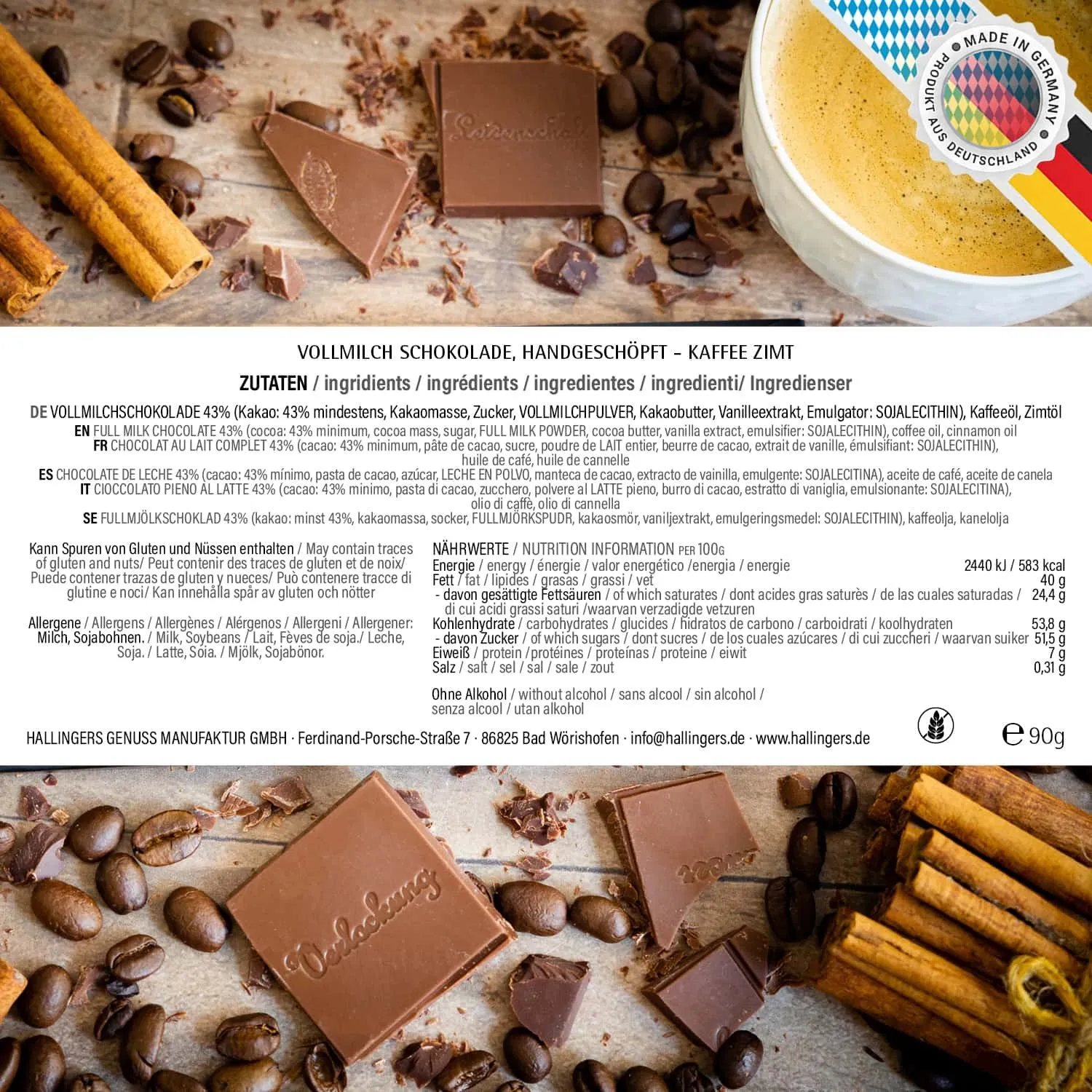 10x Vollmilch-Tafel Frohe Feiertage (Kaffee-Zimt) - Schokolade, handmade ohne Alkohol