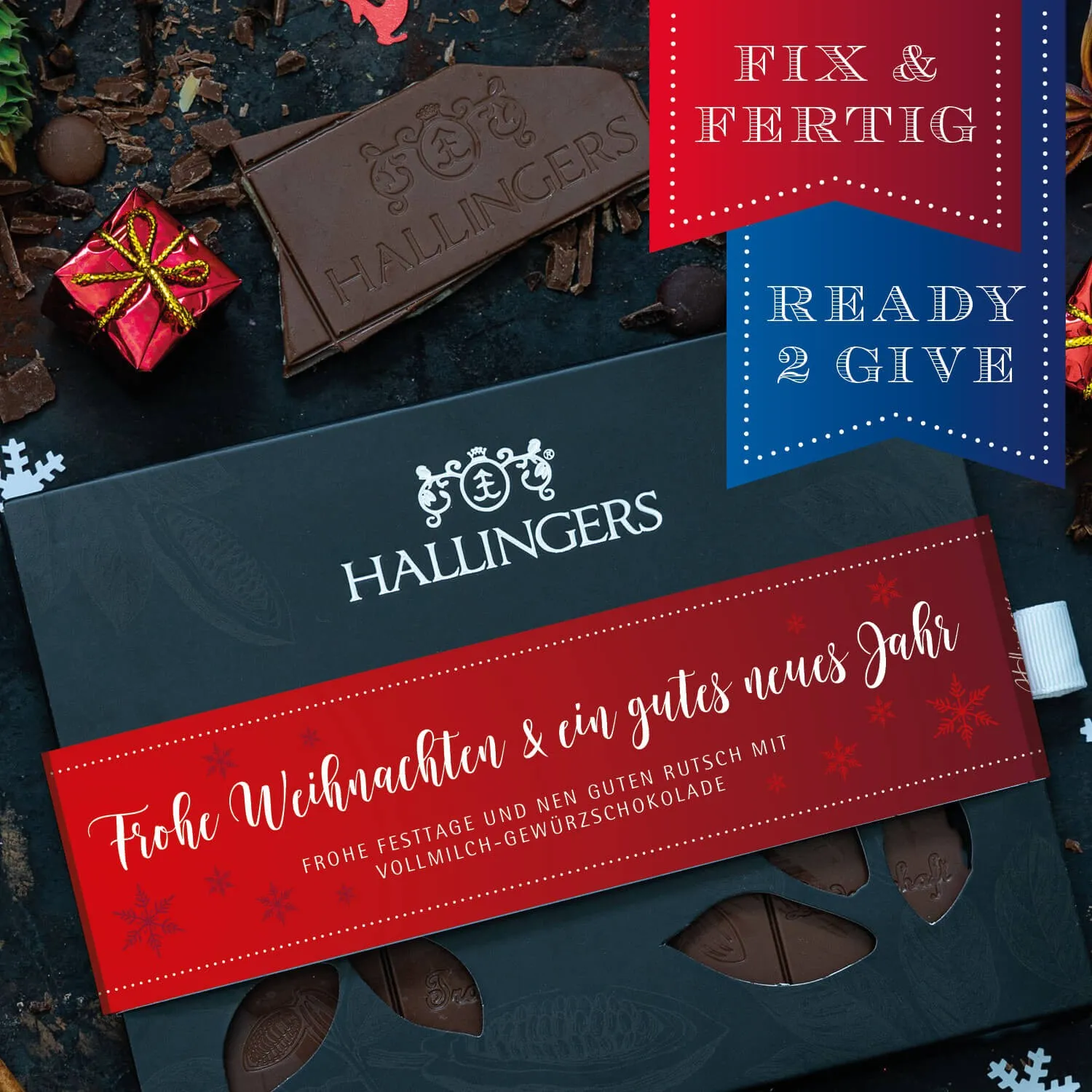 HANDWERK STATT MASSENWARE - Edition \Frohe Weihnachten & Gutes Neue...\: Während andere auf niedrige Kosten & hohe Stückzahlen setzen, überzeugt echte Premium-Schokolade durch Geschmackstiefe, Qualität & ein Genusserlebnis mit bleibendem Eindruck