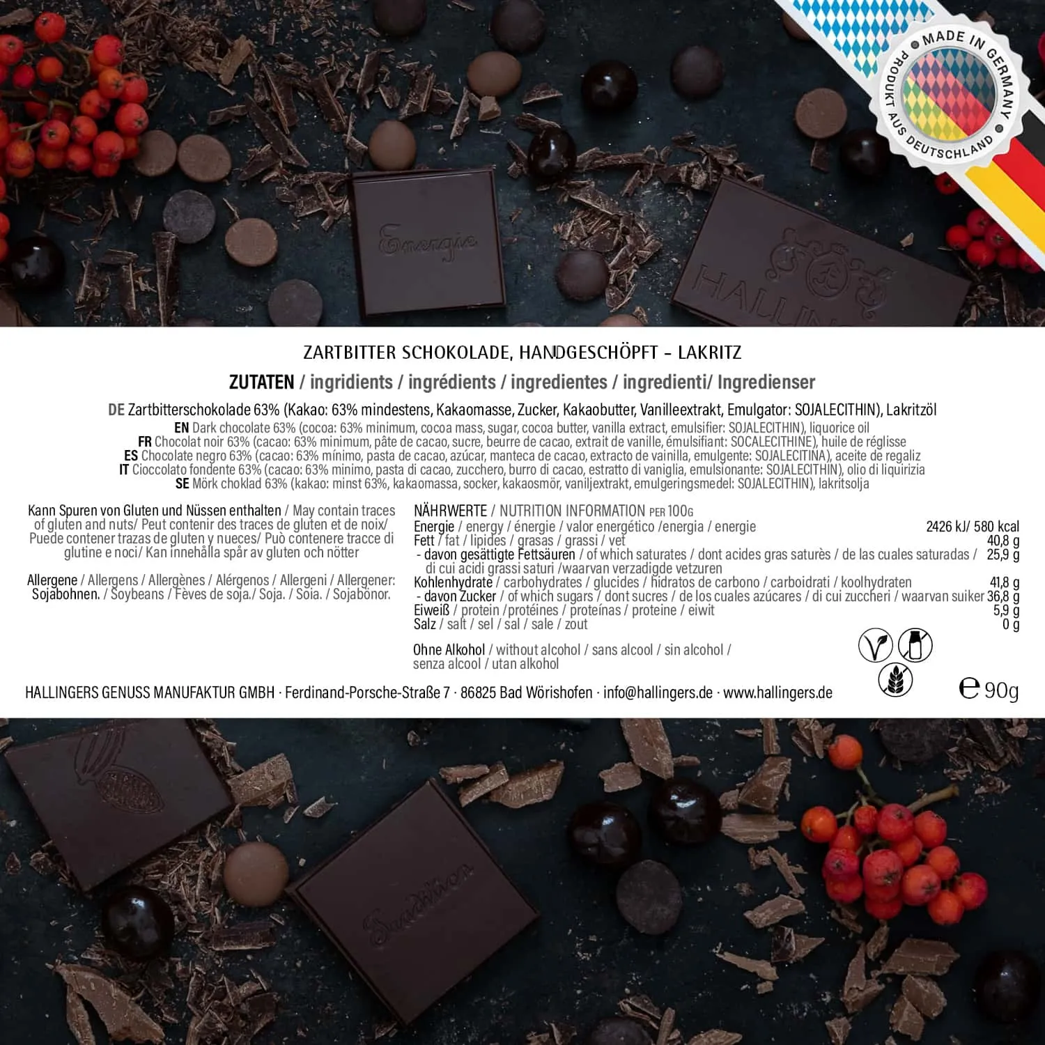 Zartbitter-Tafel God Jul (Lakritz) - Vegane Schokolade, handmade ohne Alkohol