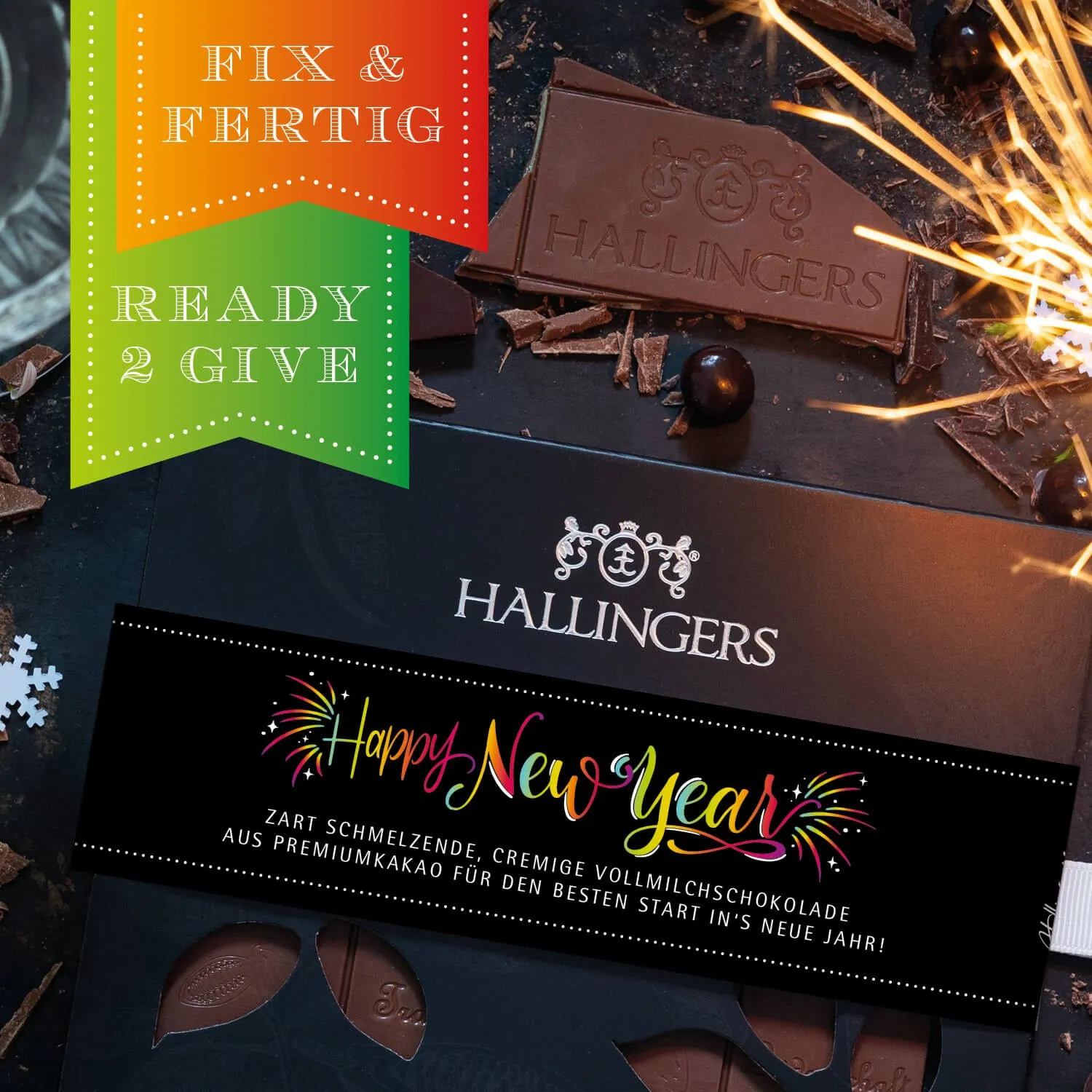 HANDWERK STATT MASSENWARE - Edition \Happy New Year Color\: Während andere auf niedrige Kosten & hohe Stückzahlen setzen, überzeugt echte Premium-Schokolade durch Geschmackstiefe, Qualität & ein Genusserlebnis mit bleibendem Eindruck