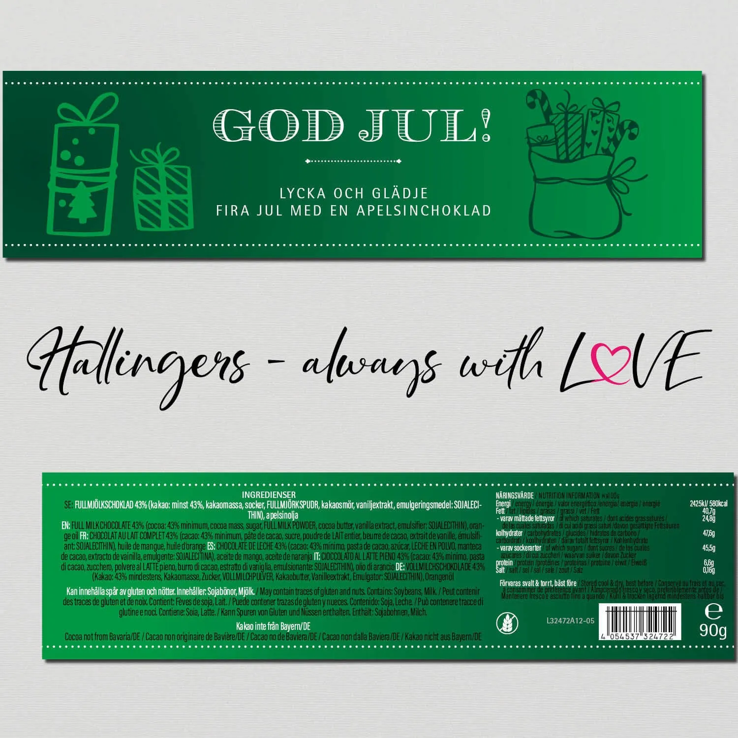 Vollmilch-Tafel God Jul, green (Orange) - Schokolade, handmade ohne Alkohol