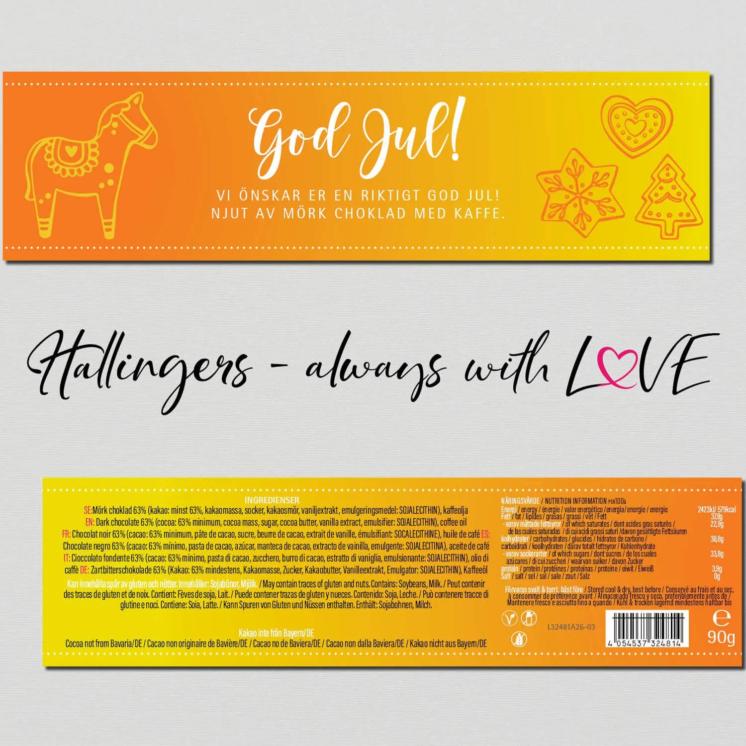Zartbitter-Tafel God Jul, yellow (Kaffee) - Vegane Schokolade, handmade ohne Alkohol