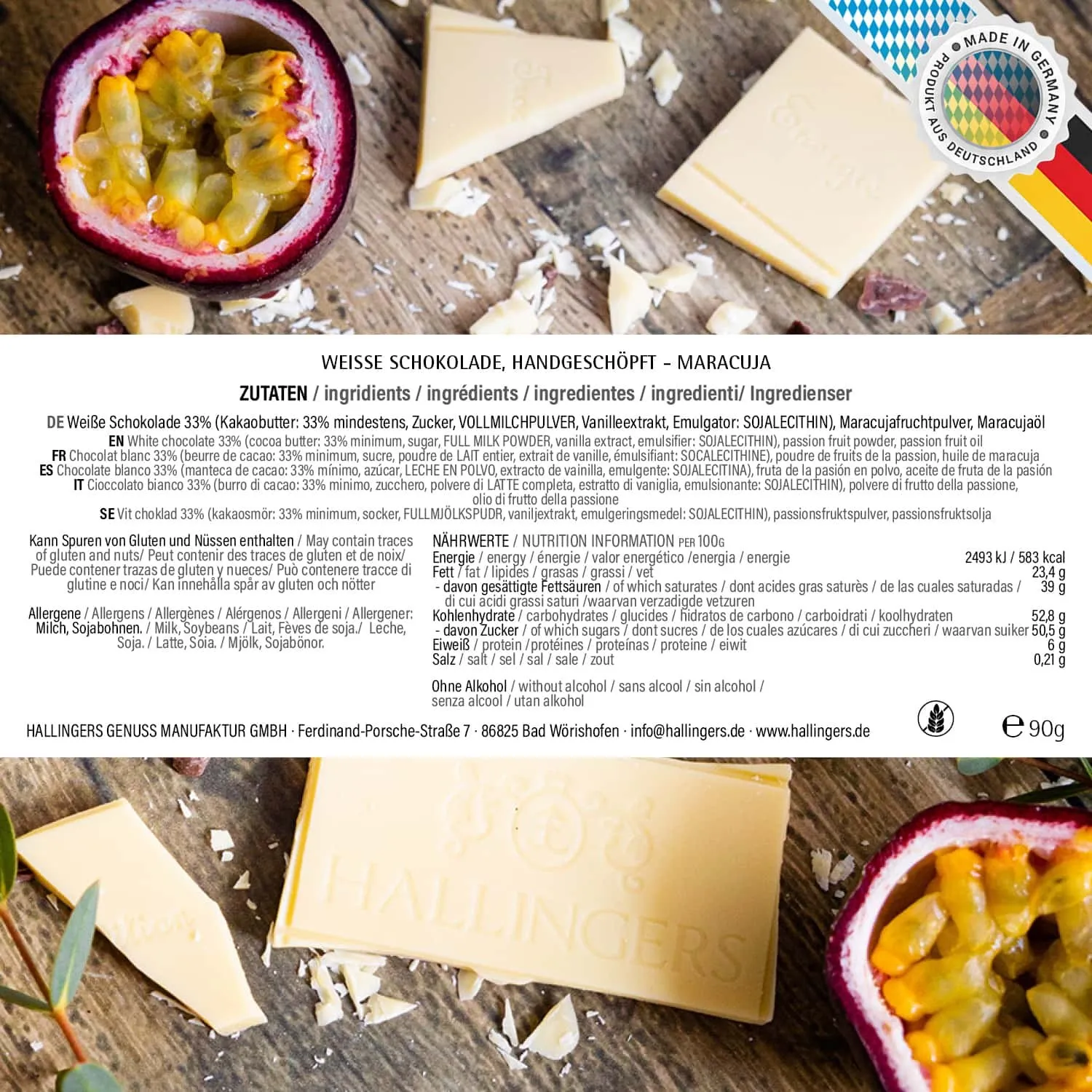 Weiße Tafel Frohe Ostern (Maracuja) - Weiße Schokolade, handmade ohne Alkohol