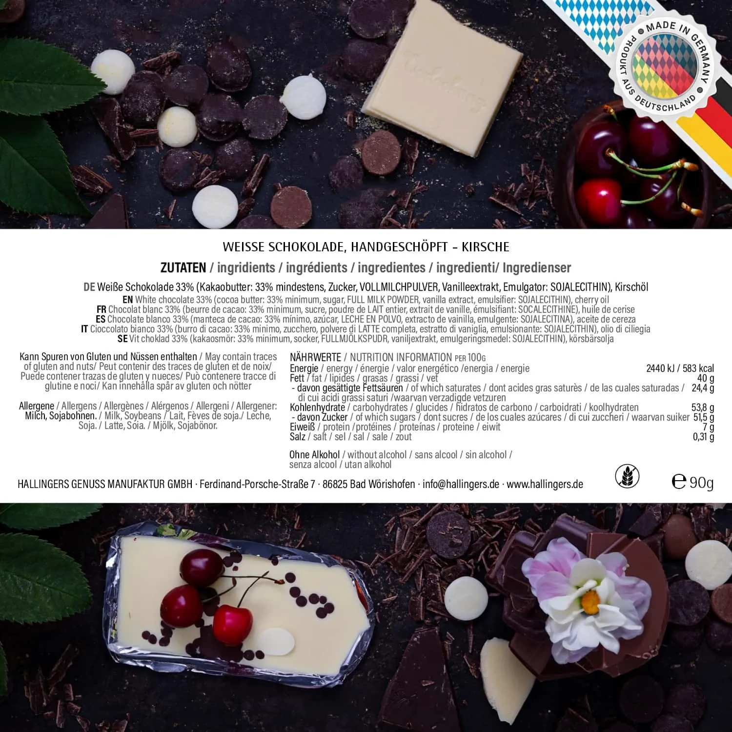 Weiße Tafel Fröhliche Ostergrüße (Mango-Vanille) - Weiße Schokolade, handmade ohne Alkohol