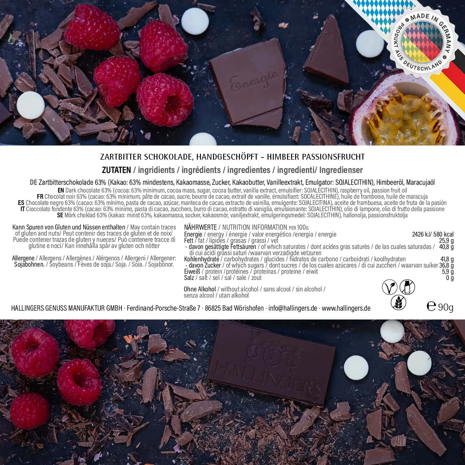 Zartbitter-Tafel Gruß vom Osterhasen (Himbeer-Maracuja) - Vegane Schokolade, handmade ohne Alkohol
