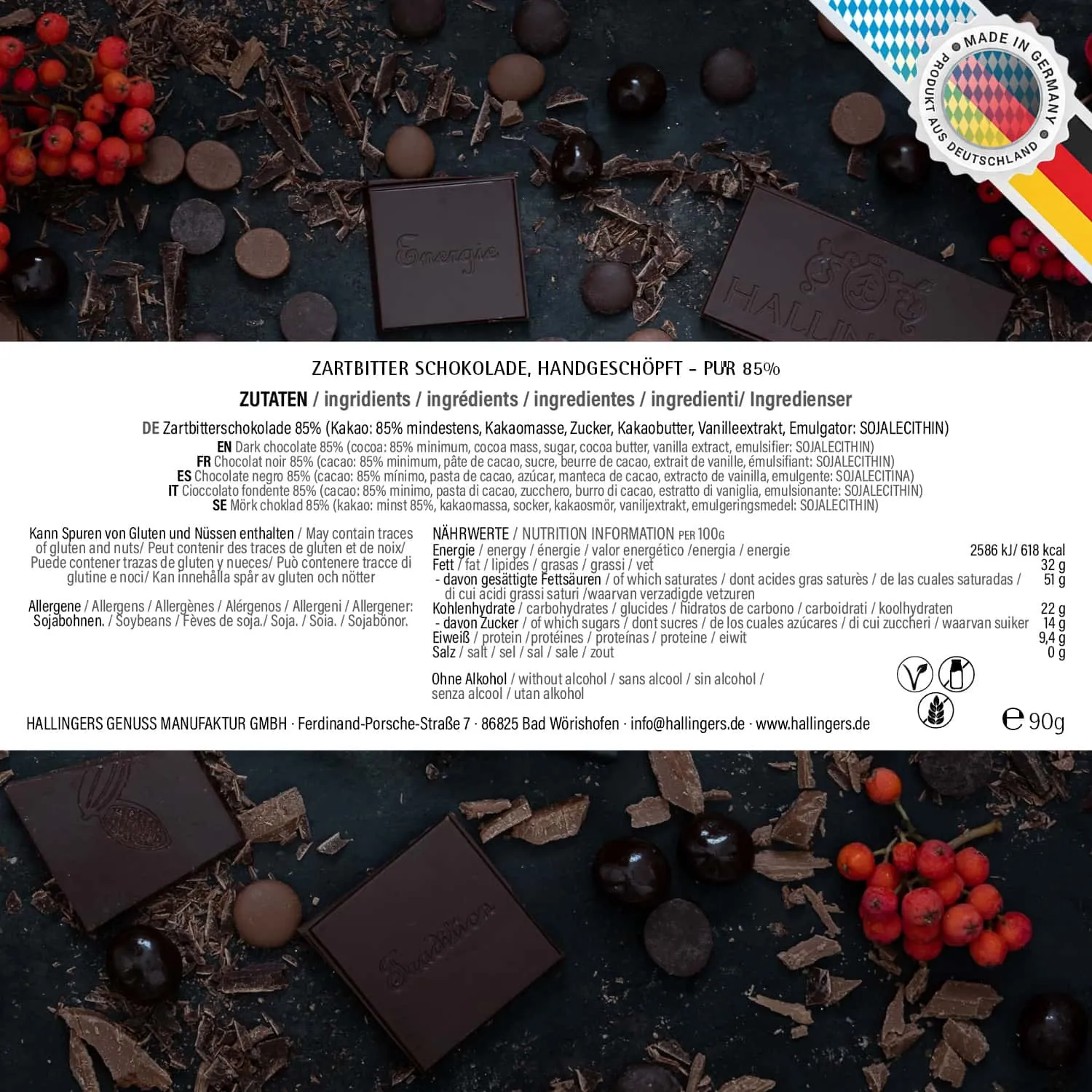 10x Zartbitter-Tafel Zum 30. Geburtstag (Pur 85%) - Vegane Schokolade, handmade ohne Alkohol