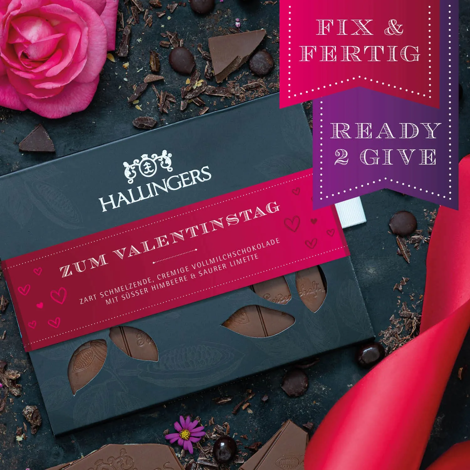 HANDWERK STATT MASSENWARE - Edition \Zum Valentinstag - pink\: Während andere auf niedrige Kosten & hohe Stückzahlen setzen, überzeugt echte Premium-Schokolade durch Geschmackstiefe, Qualität & ein Genusserlebnis mit bleibendem Eindruck