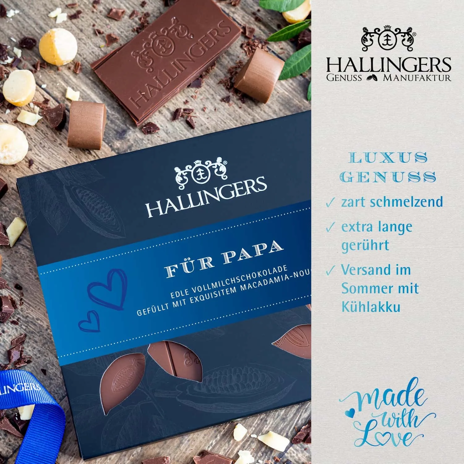 HANDWERK STATT MASSENWARE - Edition \Für Papa\: Während andere auf niedrige Kosten & hohe Stückzahlen setzen, überzeugt echte Premium-Schokolade durch Geschmackstiefe, Qualität & ein Genusserlebnis mit bleibendem Eindruck