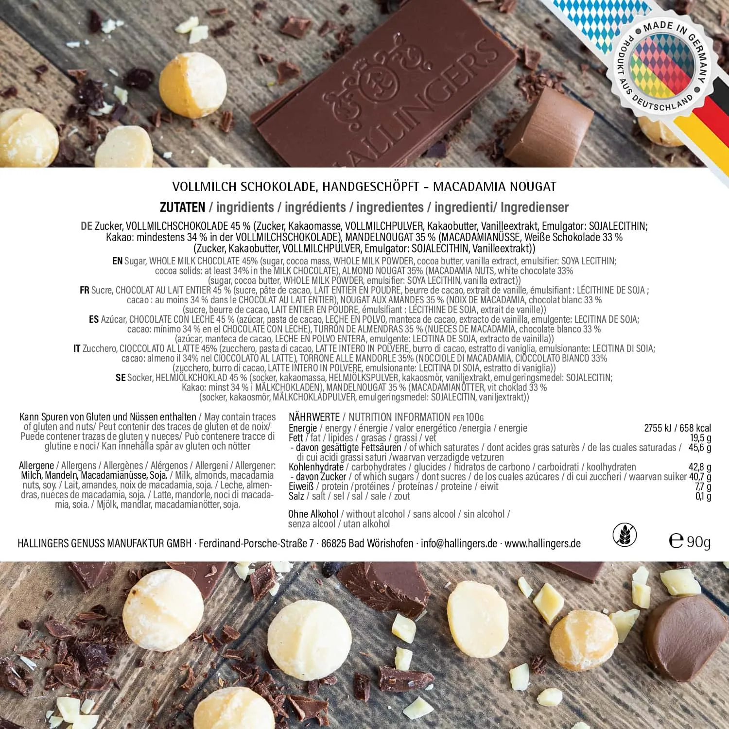 Vollmilch-Tafel Für Papa (Macadamia-Nougat) - Schokolade, handmade ohne Alkohol
