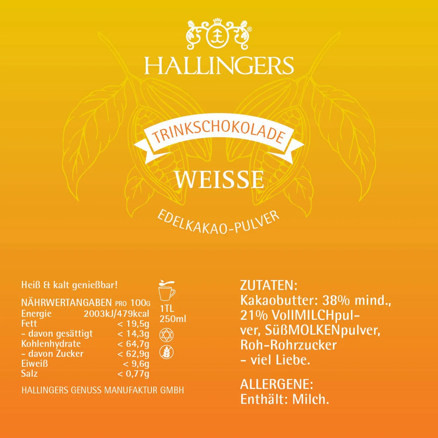 Weiß (Weiß Pur) - Trinkschokolade, Edelkakao ohne Alkohol