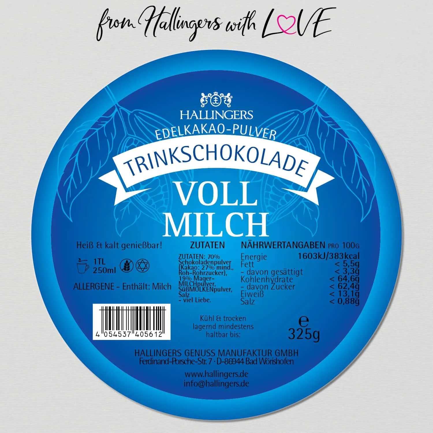 Vollmilch (Edelvollmilch) - Trinkschokolade, Edelkakao ohne Alkohol