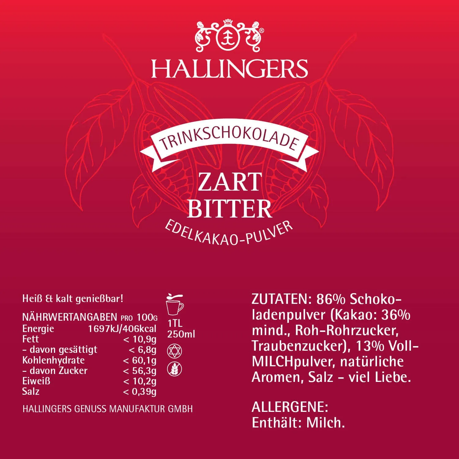 Zartbitter (Edelzartbitter) - Trinkschokolade, Edelkakao ohne Alkohol