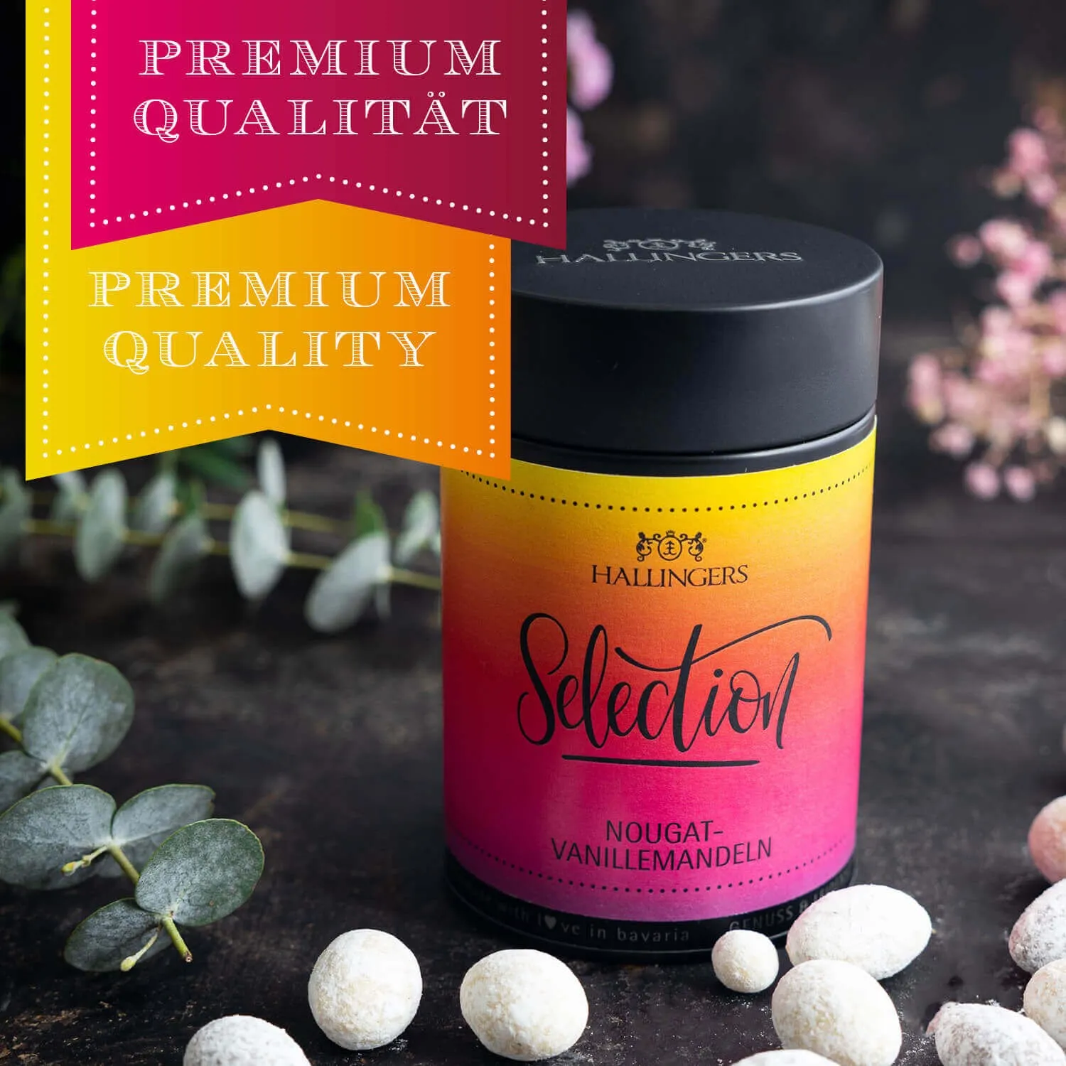 HANDWERK STATT MASSENWARE - Edition \Selection - Nougat\: Während andere auf günstige Rezepturen und industrielle Fertigung setzen, überzeugen unsere Nougat-Mandeln durch Tiefe, Finesse und ein Geschmackserlebnis mit Suchtpotenzial