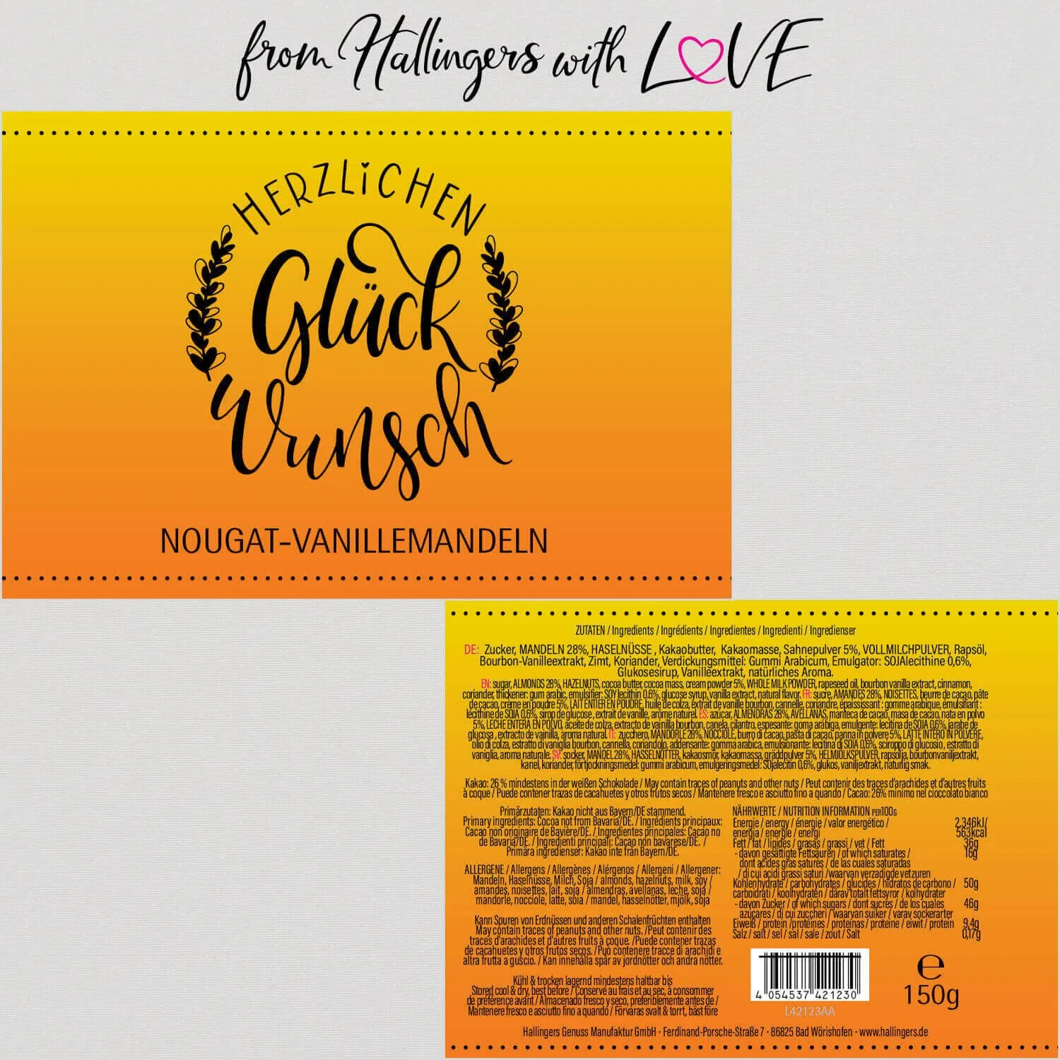 Herzlichen Glückwunsch - Nougat-Mandeln, handmade ohne Alkohol