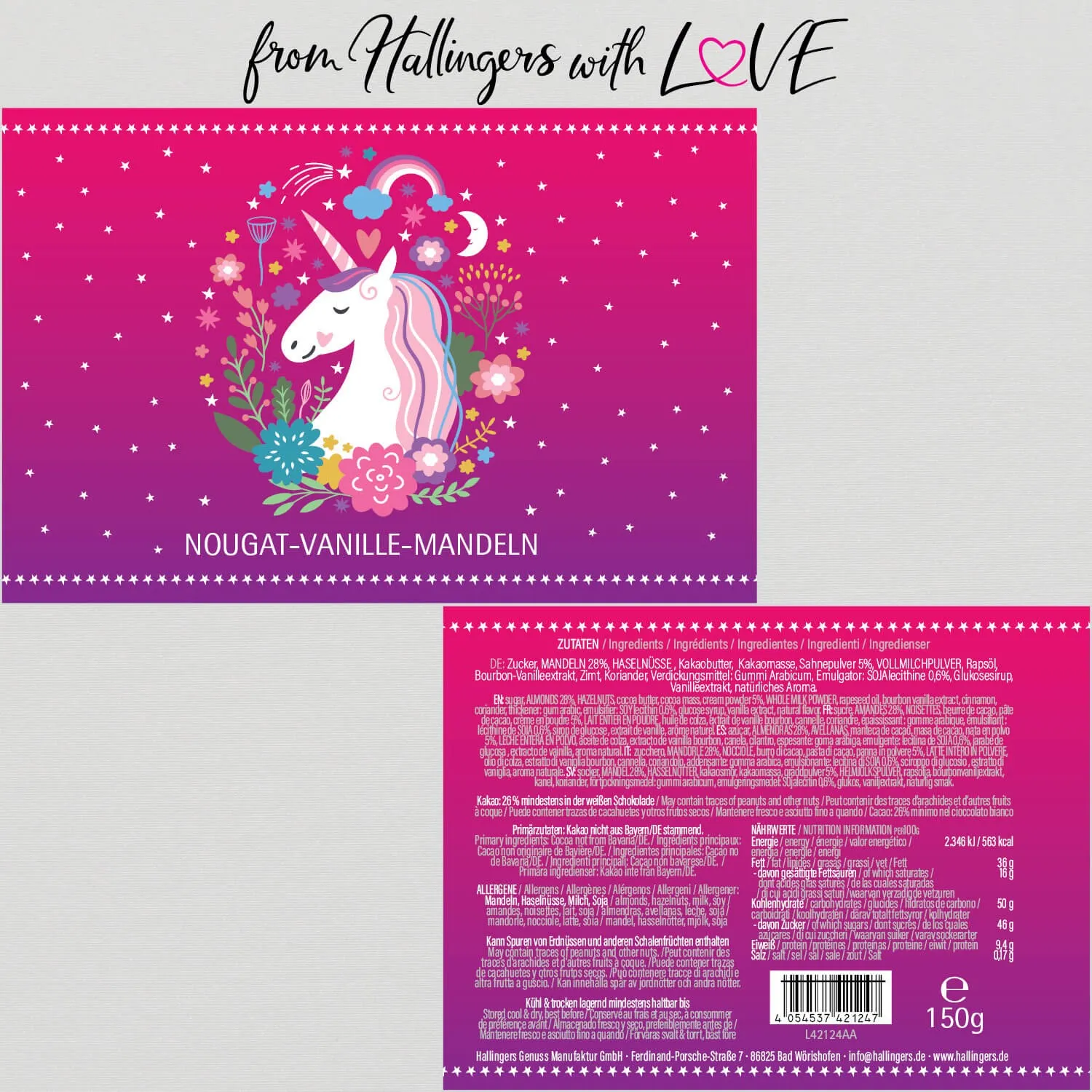 Einhorn - Nougat-Mandeln, handmade ohne Alkohol
