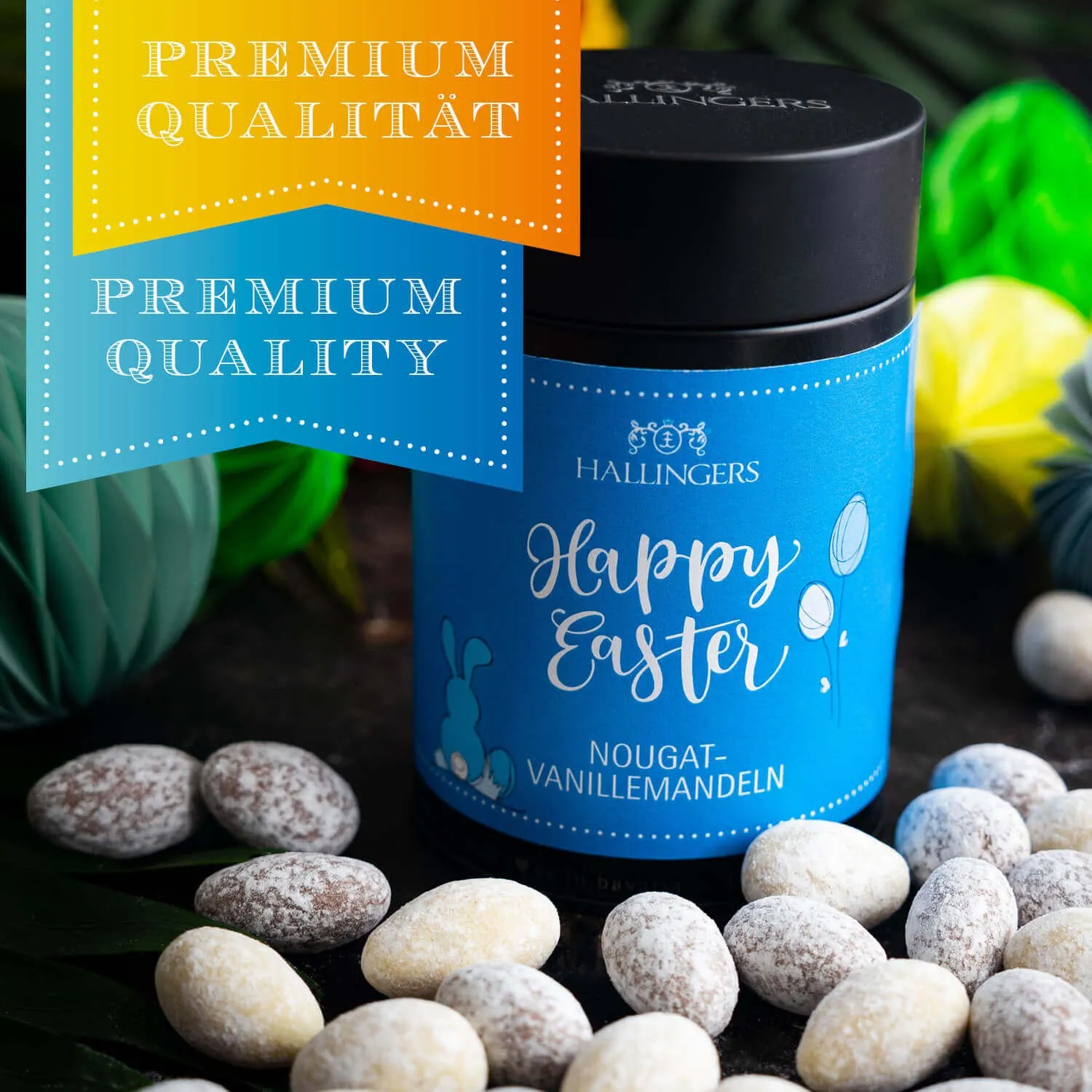 HANDWERK STATT MASSENWARE - Edition \Happy Easter\: Während andere auf günstige Rezepturen und industrielle Fertigung setzen, überzeugen unsere Nougat-Mandeln durch Tiefe, Finesse und ein Geschmackserlebnis mit Suchtpotenzial