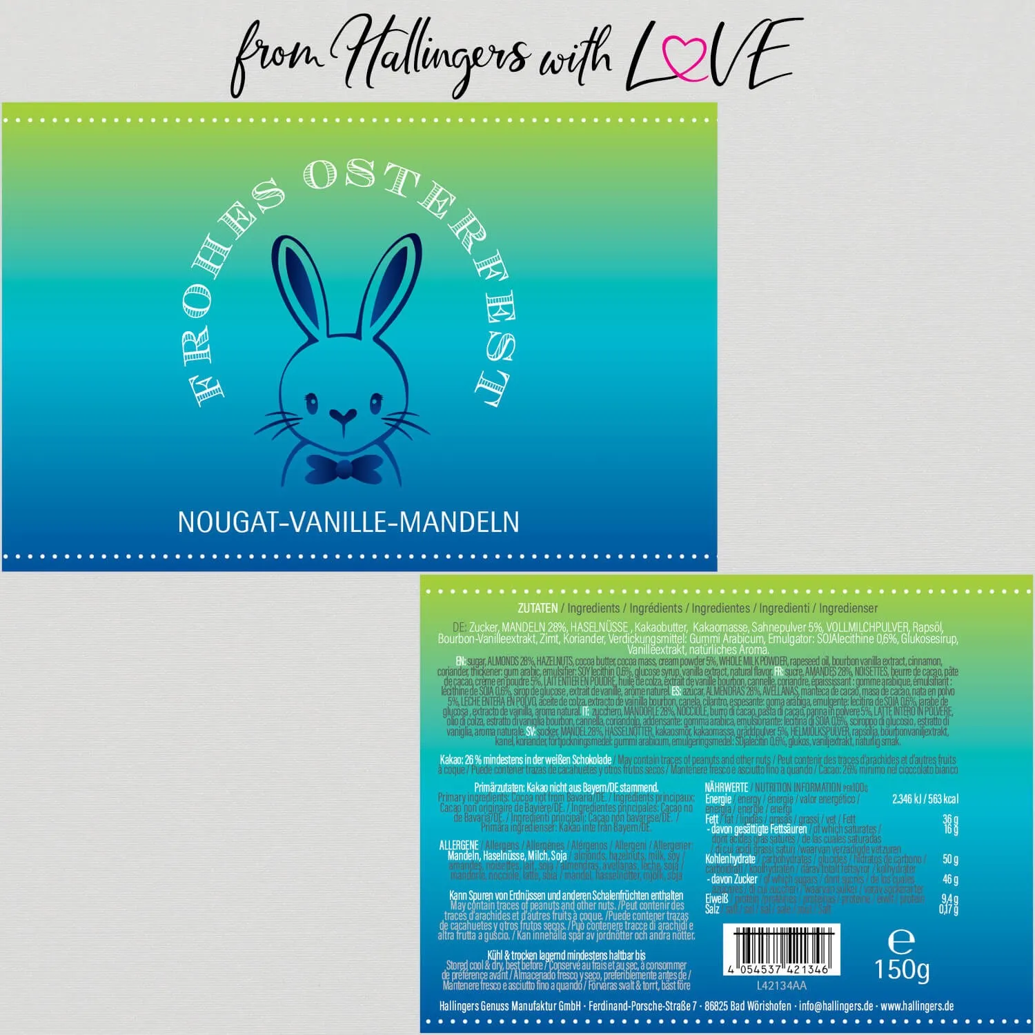 Frohes Osterfest - Nougat-Mandeln, handmade ohne Alkohol