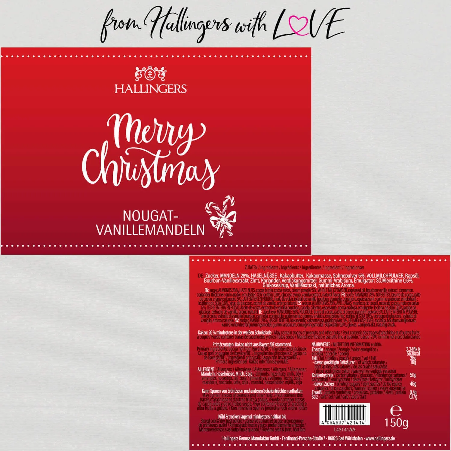 Merry Christmas - Nougat-Mandeln, handmade ohne Alkohol