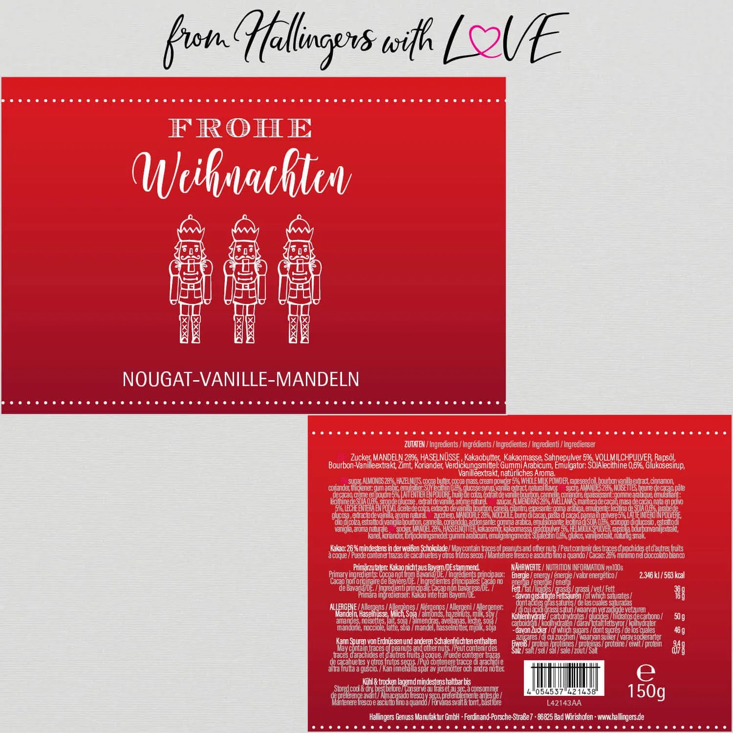 Frohe Weihnachten - Nougat-Mandeln, handmade ohne Alkohol