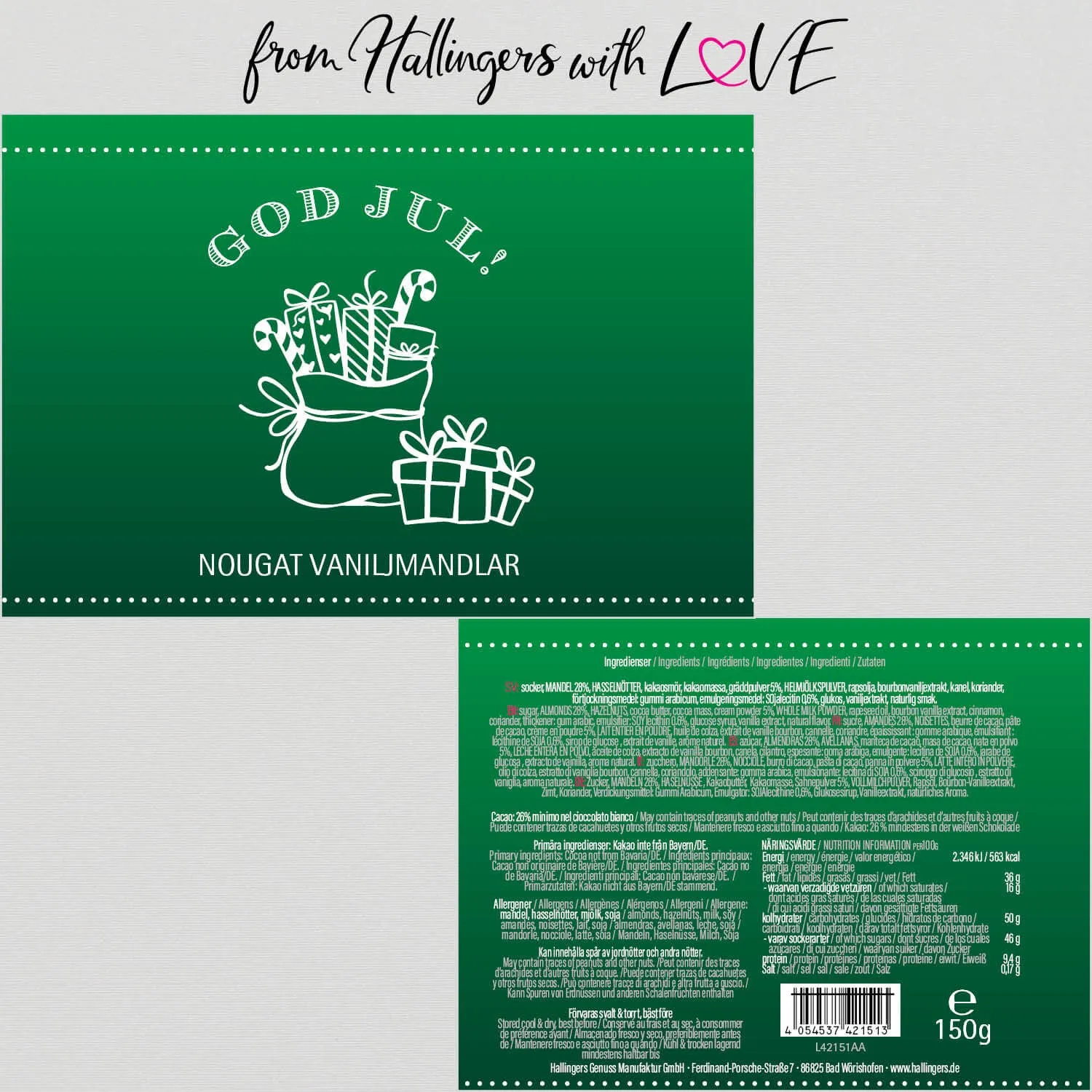 God Jul, green - Nougat-Mandeln, handmade ohne Alkohol