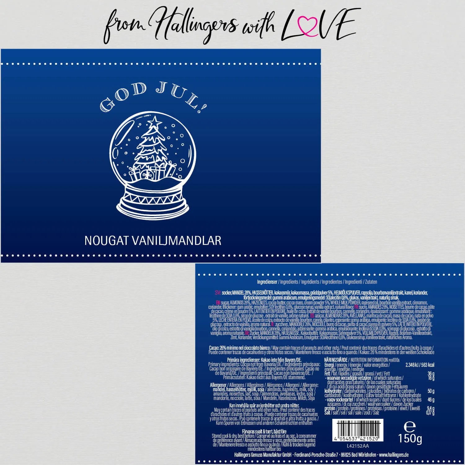 God Jul, blue - Nougat-Mandeln, handmade ohne Alkohol