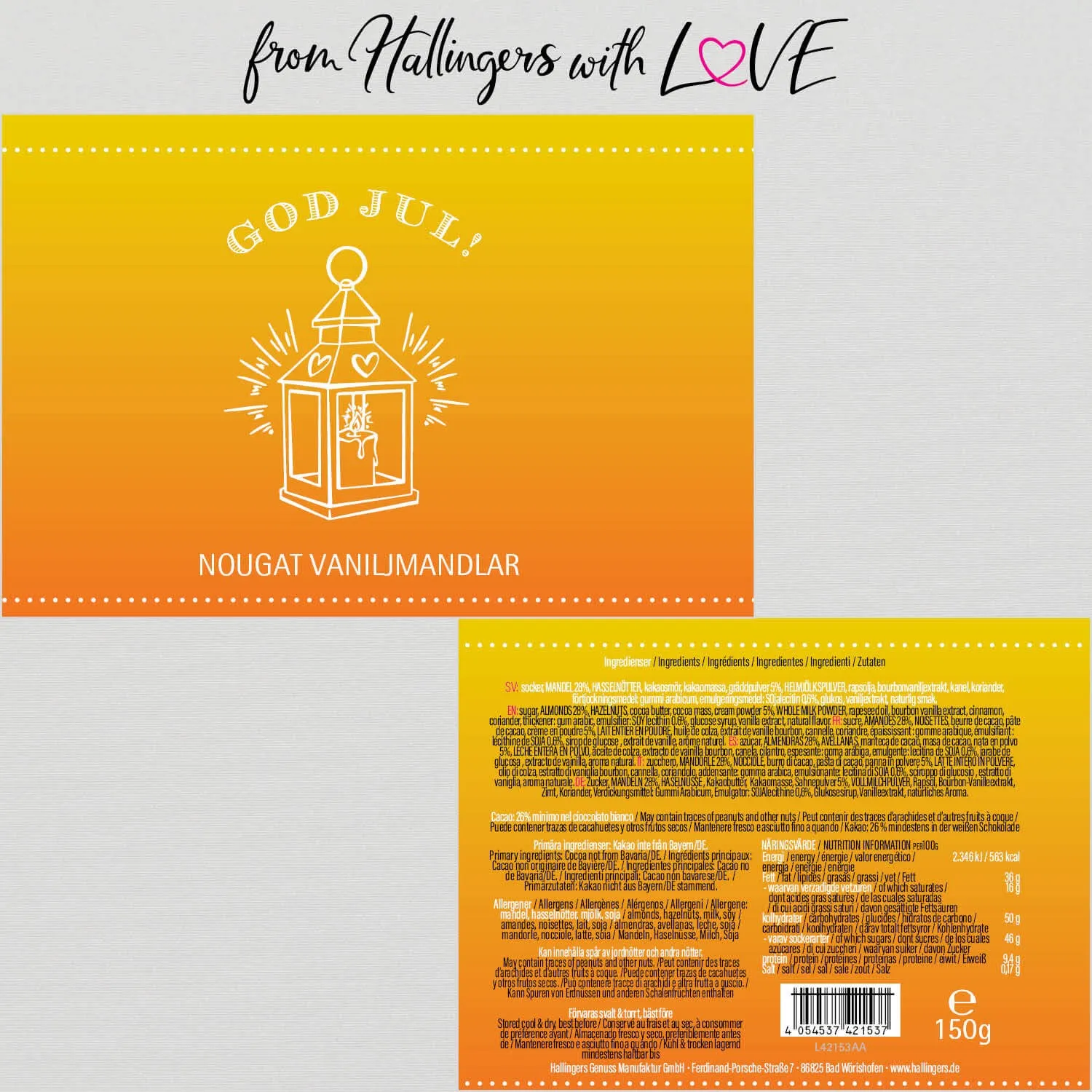 God Jul, yellow - Nougat-Mandeln, handmade ohne Alkohol