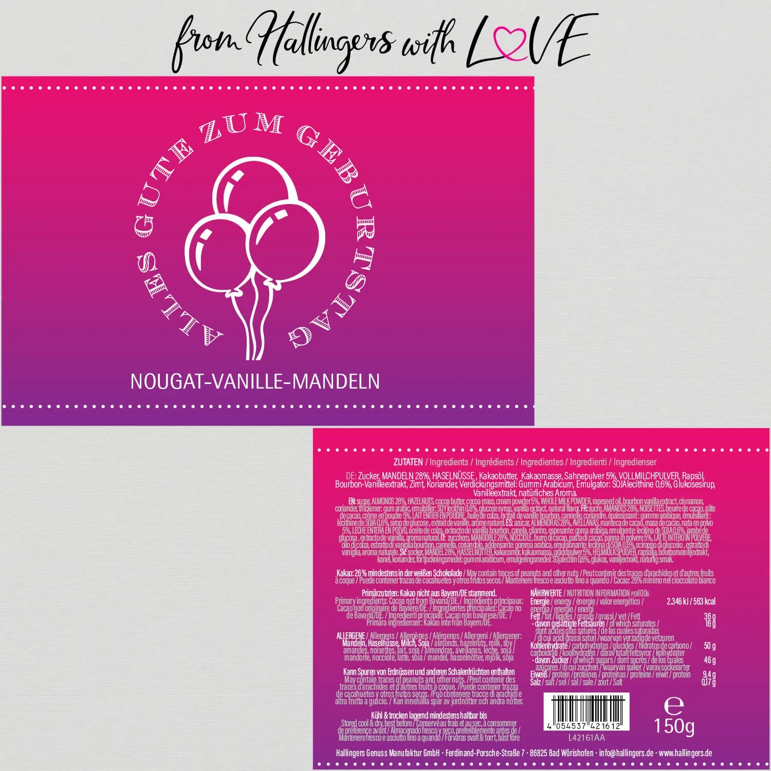 Alles Gute zum Geburtstag - Nougat-Mandeln, handmade ohne Alkohol