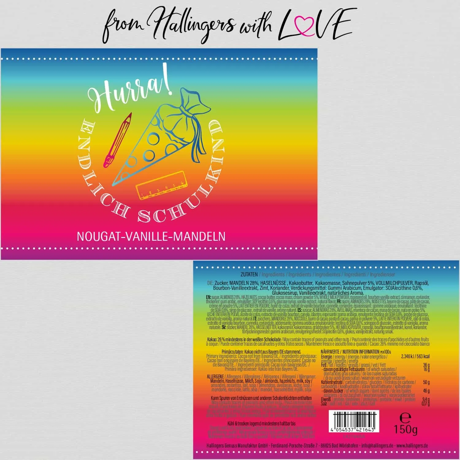Hurra! Endlich Schulkind - Nougat-Mandeln, handmade ohne Alkohol