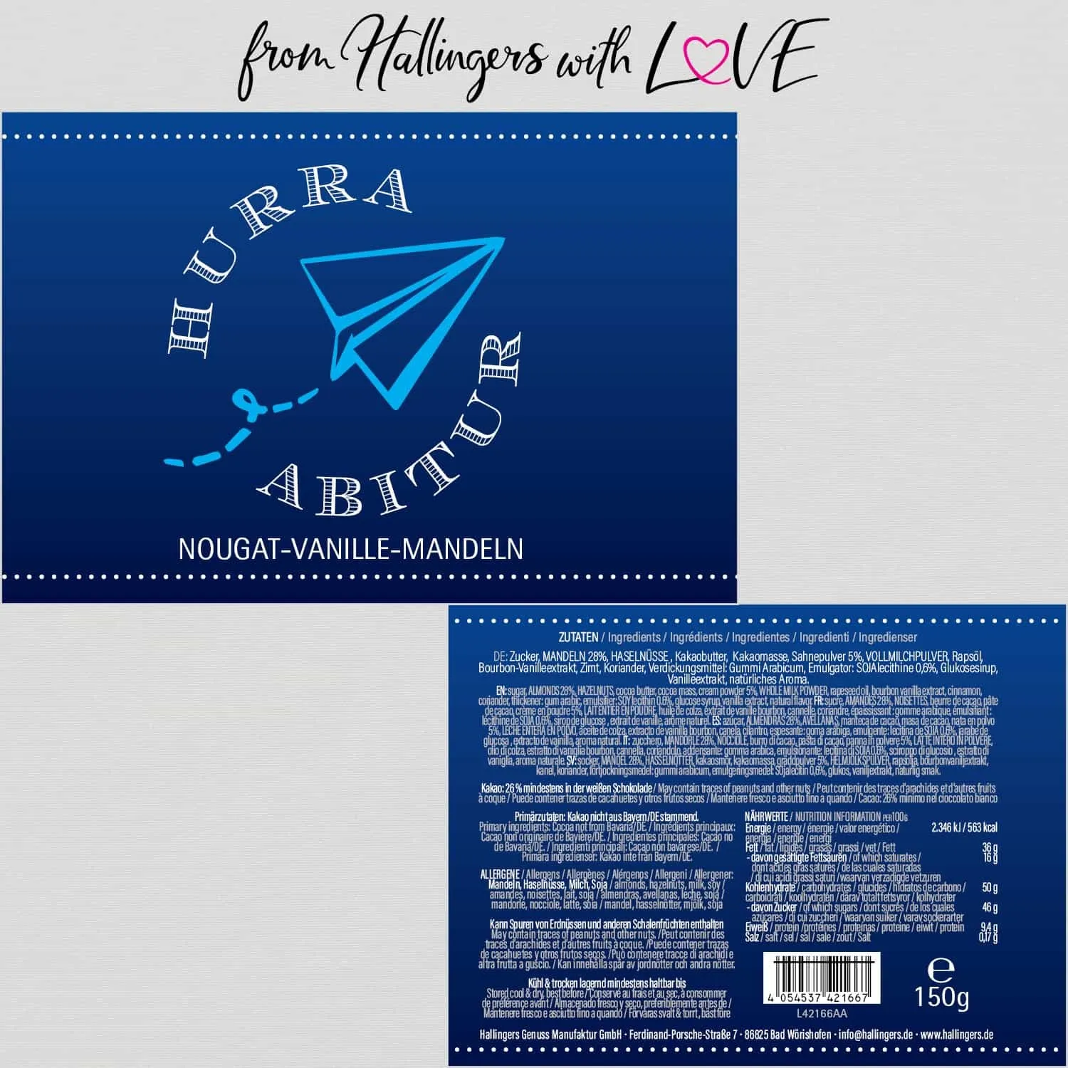Hurra Abitur - Nougat-Mandeln, handmade ohne Alkohol