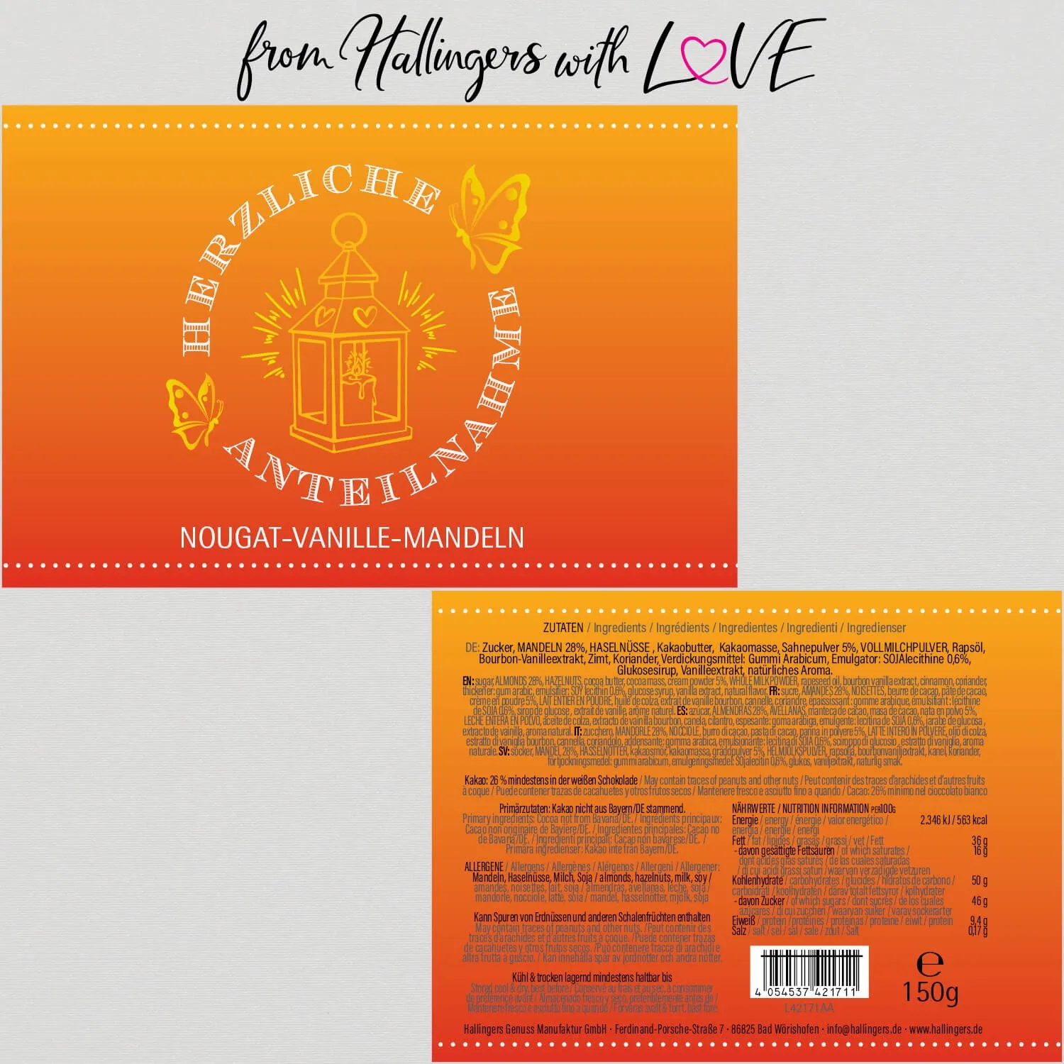 Herzliche Anteilnahme - Nougat-Mandeln, handmade ohne Alkohol