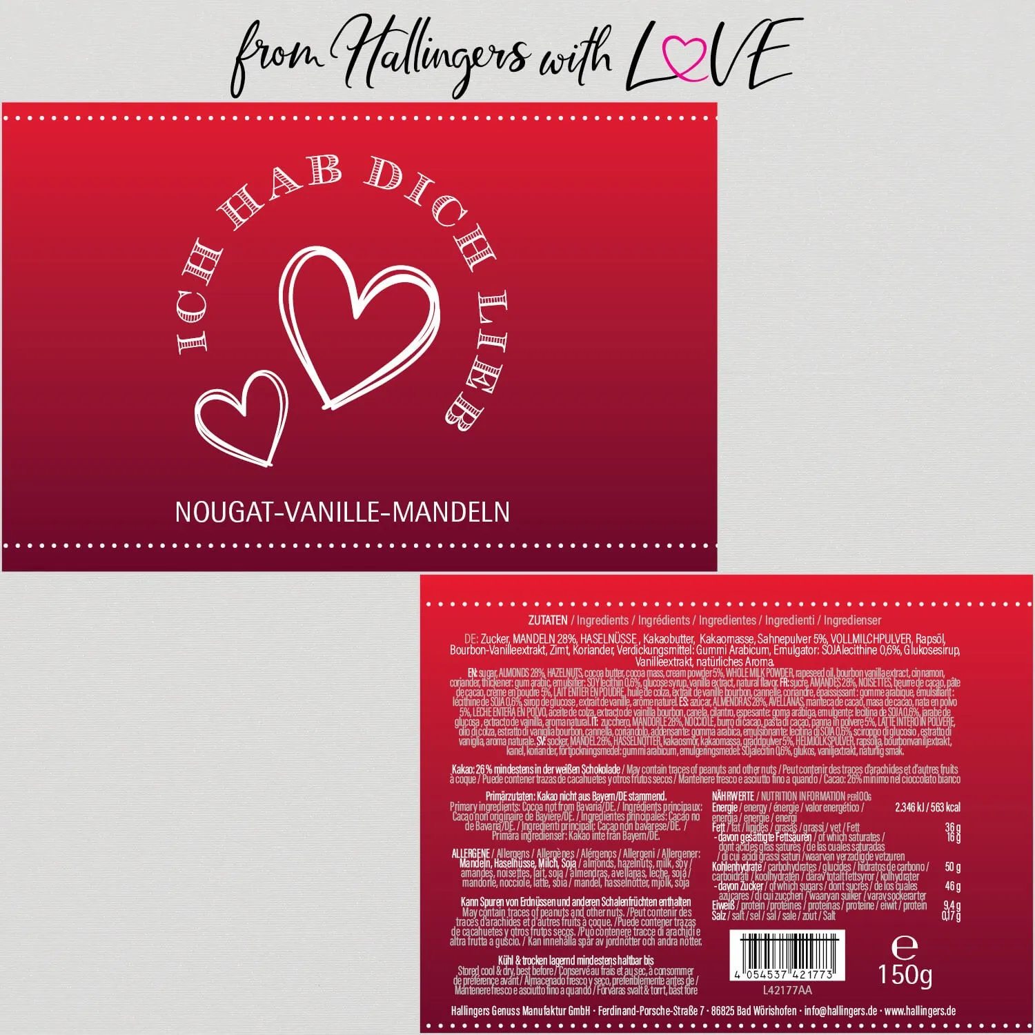 Ich hab Dich lieb - Nougat-Mandeln, handmade ohne Alkohol