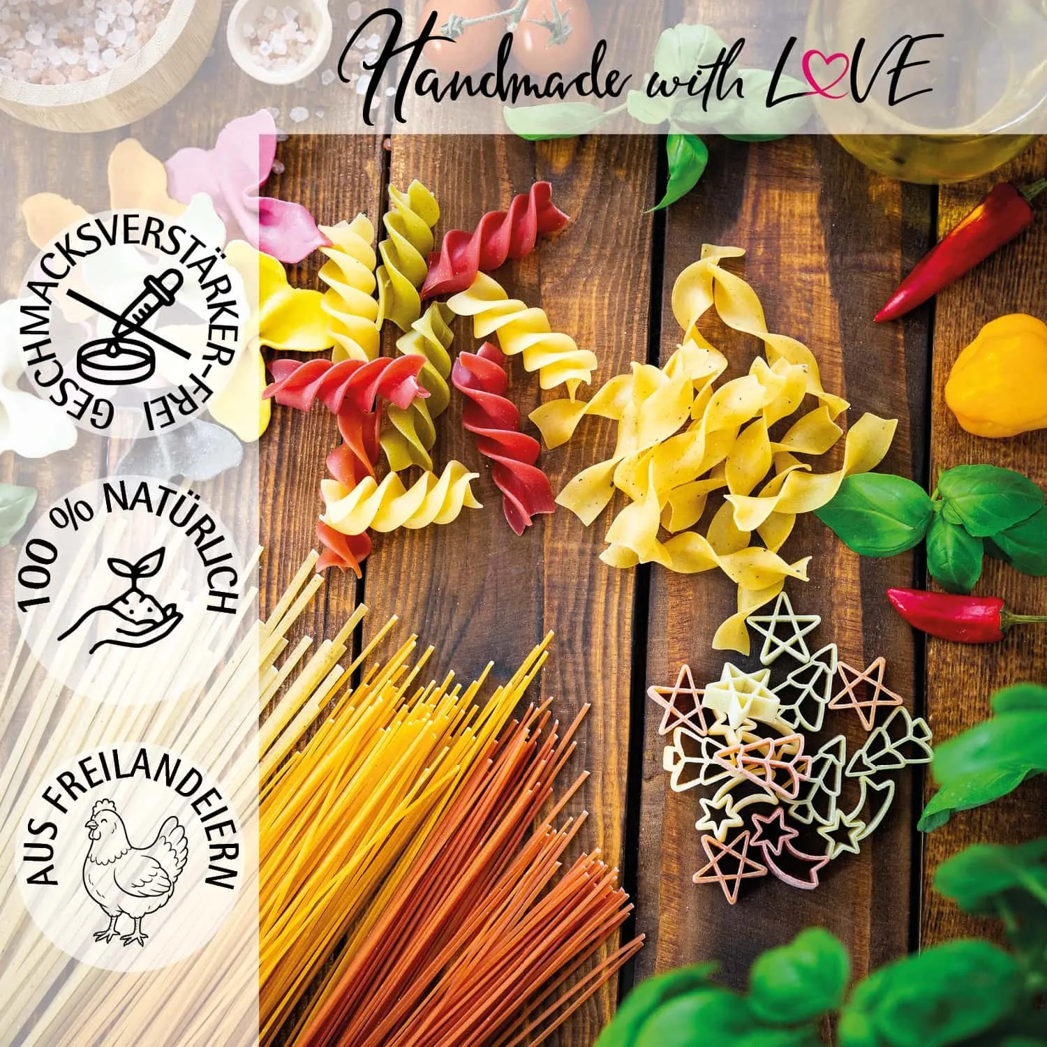 Bunte Muscheln - Edel-Pasta, aus Hartweizengries