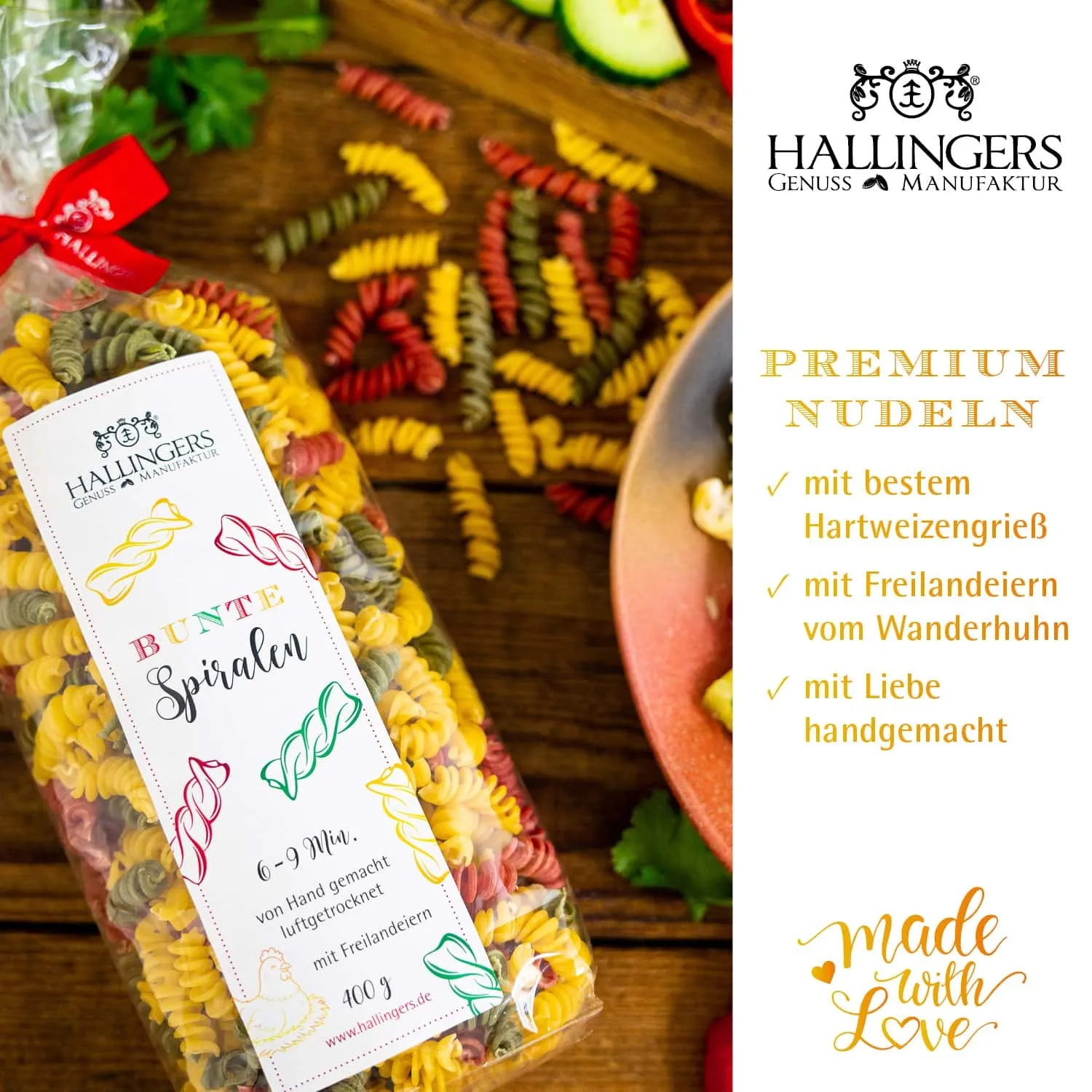 EDEL-PASTA AUS HARTWEIZENGRIES - Frisch produzierte Nudeln aus Freilandeiern & hochwertigem Hartweizengries, natürlich eingefärbt & ideal für besondere Genussmomente. Die besondere Geschenkidee für Feinschmecker & Pasta-Liebhaber