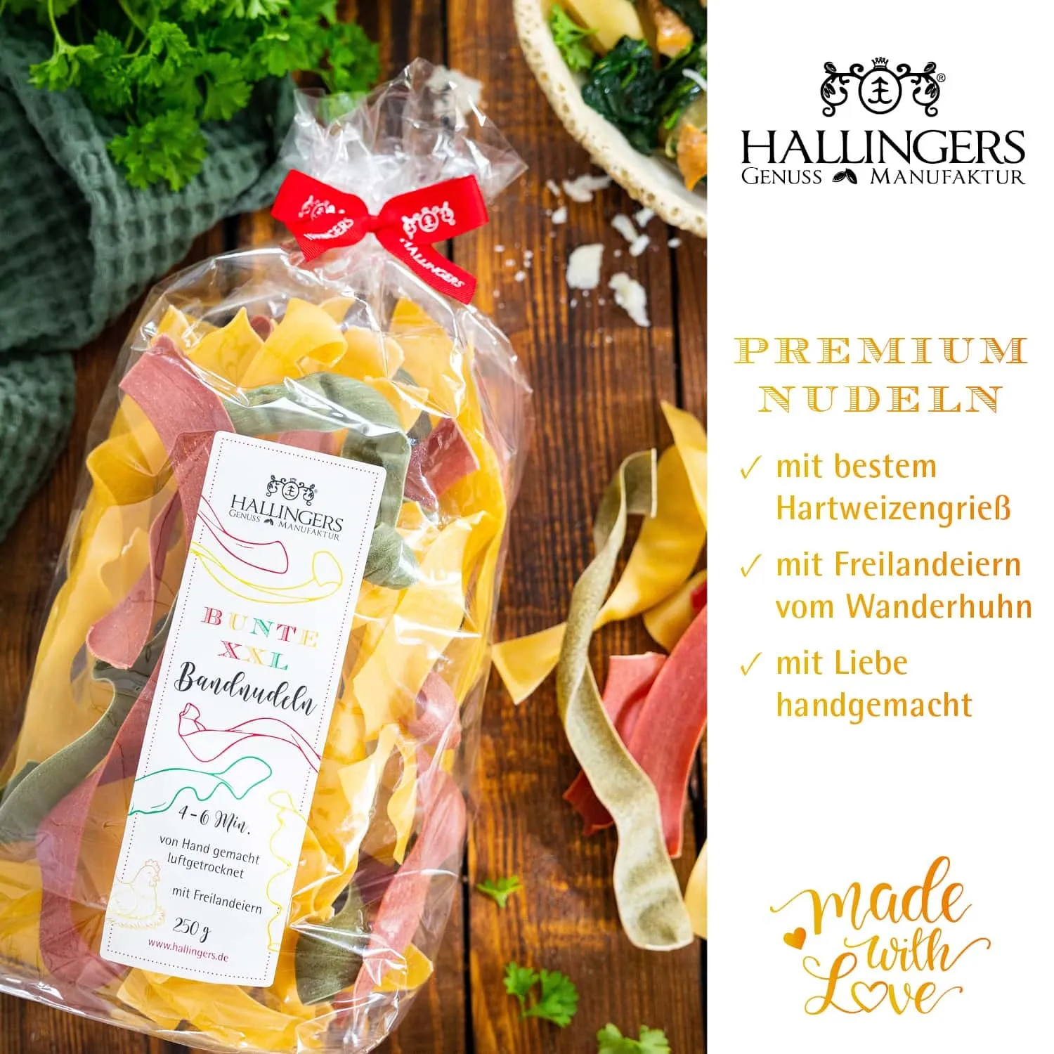 EDEL-PASTA AUS HARTWEIZENGRIES - Frisch produzierte Nudeln aus Freilandeiern & hochwertigem Hartweizengries, natürlich eingefärbt & ideal für besondere Genussmomente. Die besondere Geschenkidee für Feinschmecker & Pasta-Liebhaber