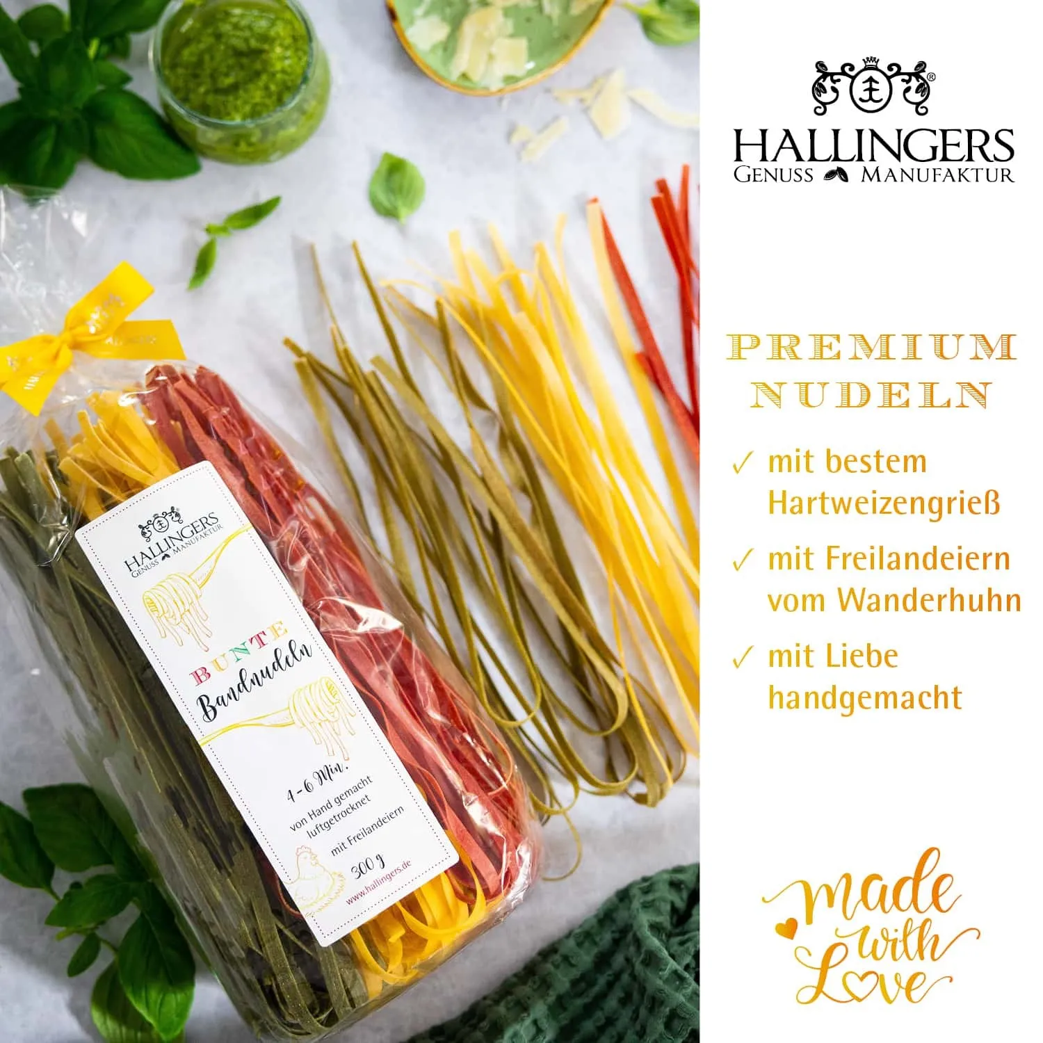 EDEL-PASTA AUS HARTWEIZENGRIES - Frisch produzierte Nudeln aus Freilandeiern & hochwertigem Hartweizengries, natürlich eingefärbt & ideal für besondere Genussmomente. Die besondere Geschenkidee für Feinschmecker & Pasta-Liebhaber