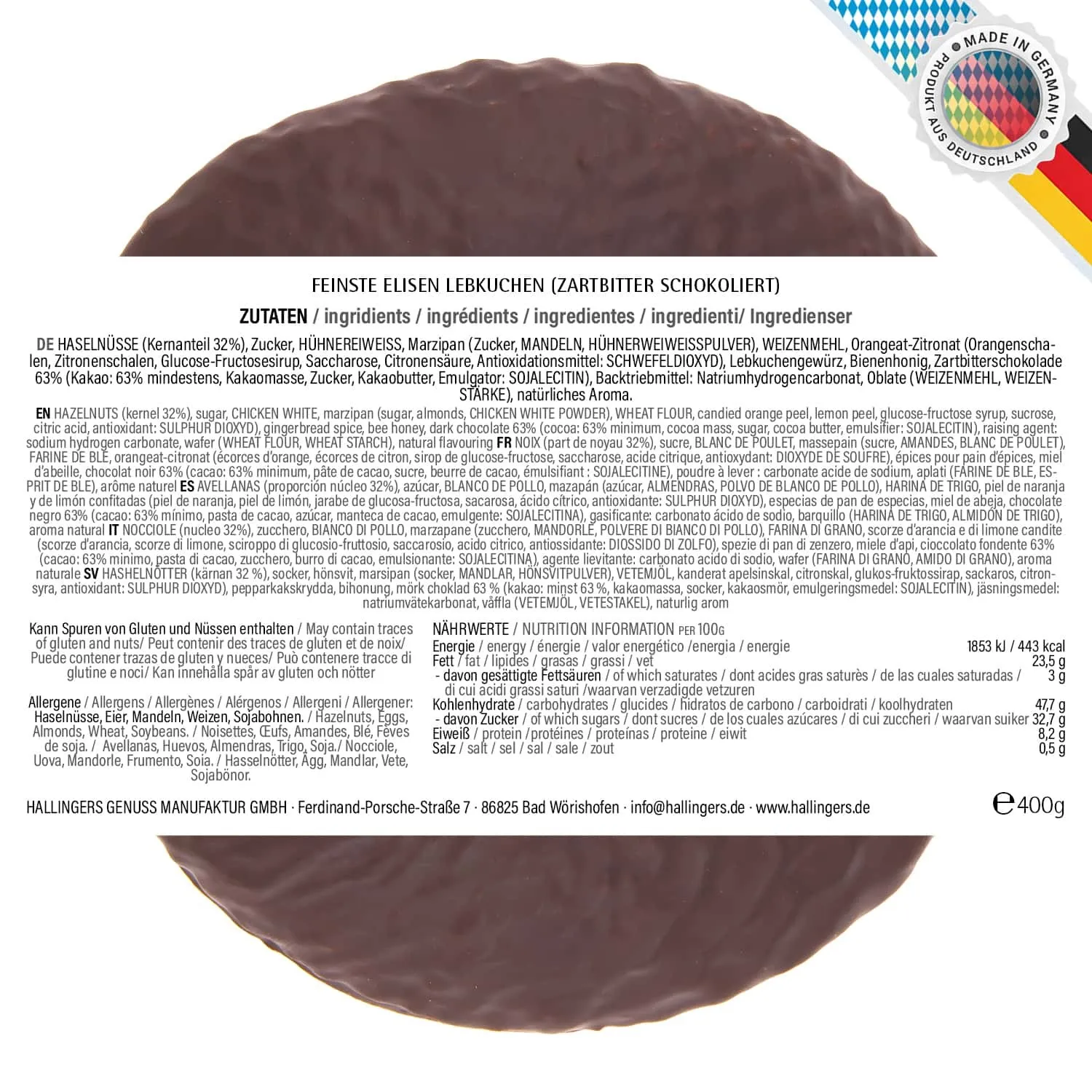 Zartbitter XXL - Elisen-Lebkuchen, handmade hoher Kernanteil