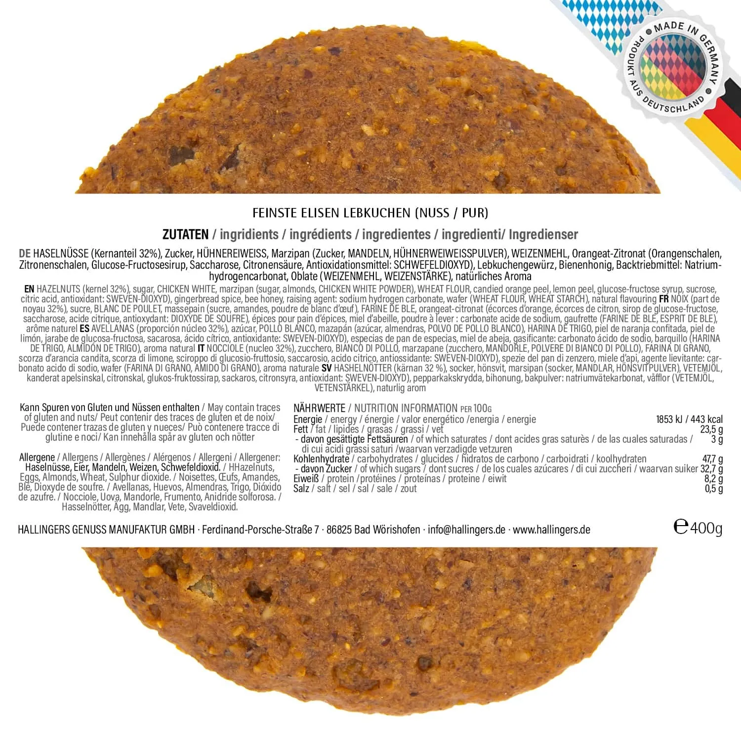 Nuss (pur) XXL - Elisen-Lebkuchen, handmade hoher Kernanteil