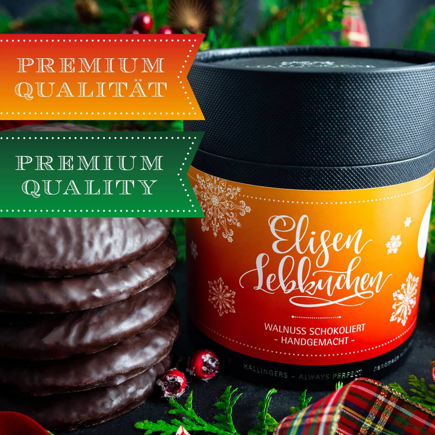 HANDWERK STATT MASSENWARE - Edition \Walnuss Zartbitter\: Während andere auf industrielle Fertigung und austauschbare Rezepturen setzen, überzeugen unsere echten Elisen-Lebkuchen durch Charakter, Genuss und Qualität mit Tradition