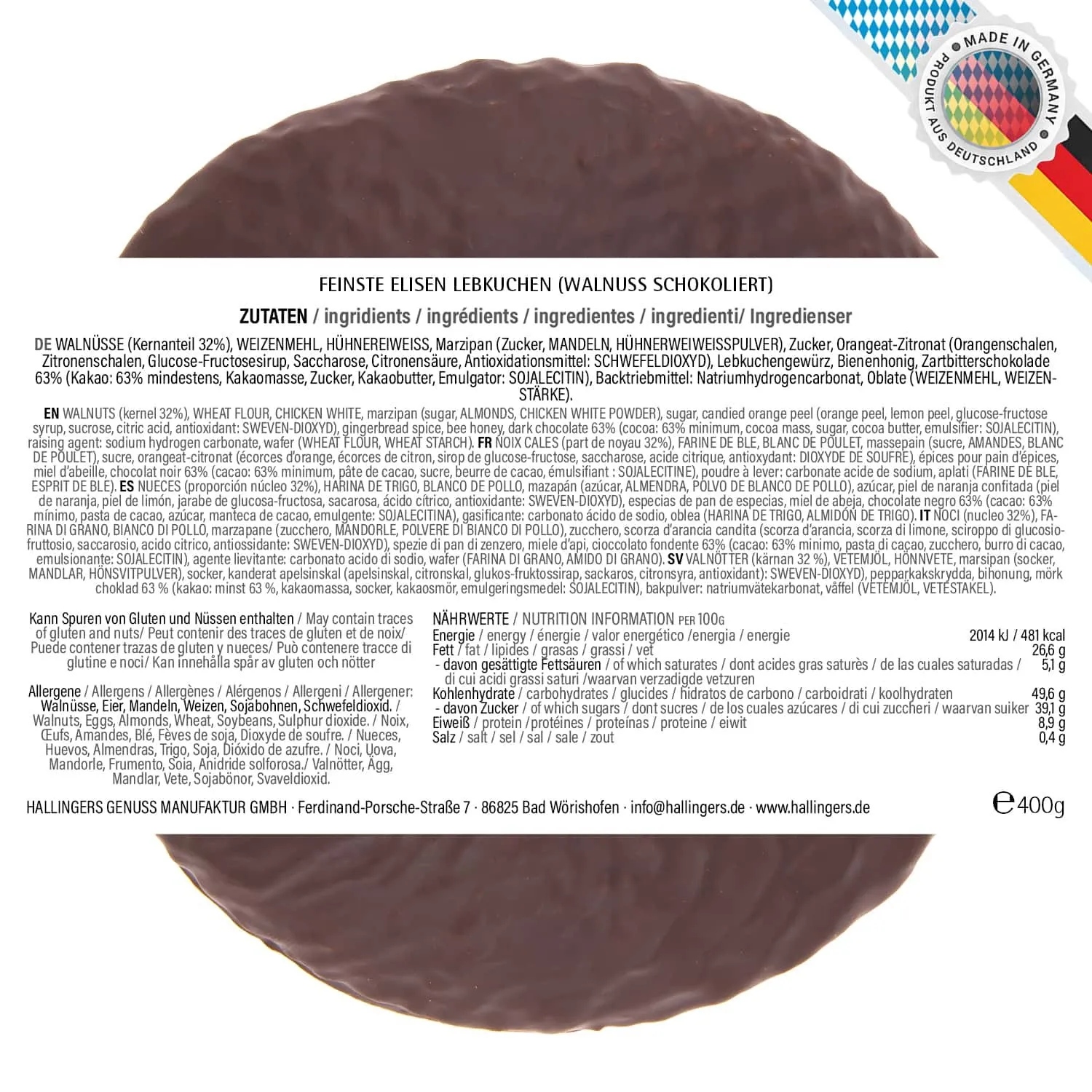 Walnuss Zartbitter XXL - Elisen-Lebkuchen, handmade hoher Kernanteil