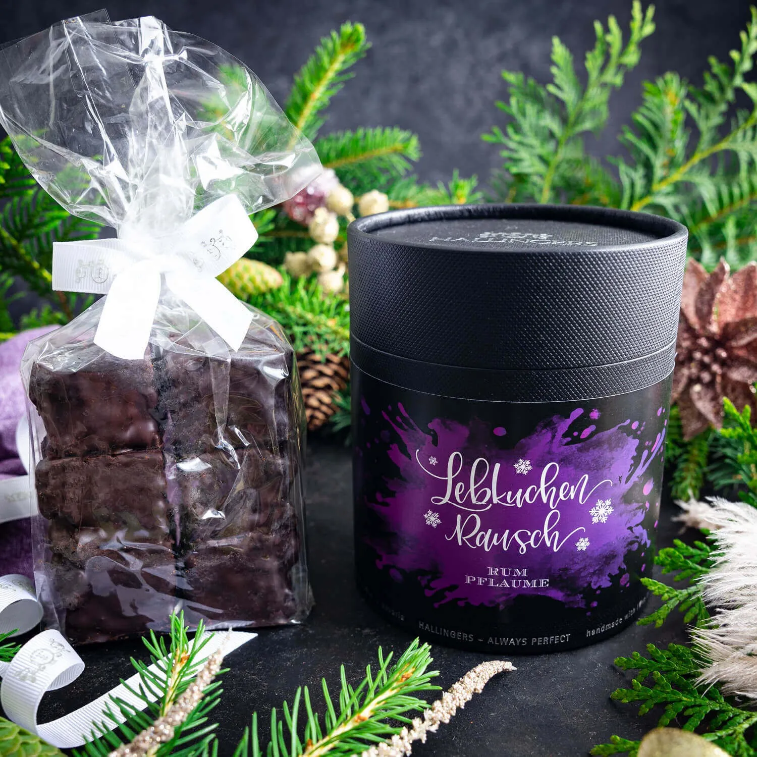 LEBKUCHEN-RAUSCH MIT ALKOHOL - 6 saftige handgemachte Lebkuchen-Würfel mit Alkohol, stilvoll verpackt in einer edlen Geschenk-Dose. Die besondere Geschenkidee für winterliche Genussmomente, Weihnachten & festliche Naschpausen