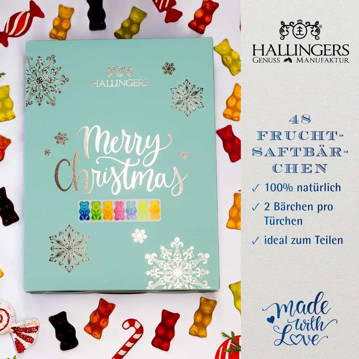 FRUCHTGUMMI ADVENTSKALENDER - 48 extra große Fruchtsaftbärchen, handgemacht und stilvoll verpackt im edlen Softfeel-Buchkarton. 24 fruchtige Genussmomente als besondere Geschenkidee für Kinder, Familien & die Adventszeit