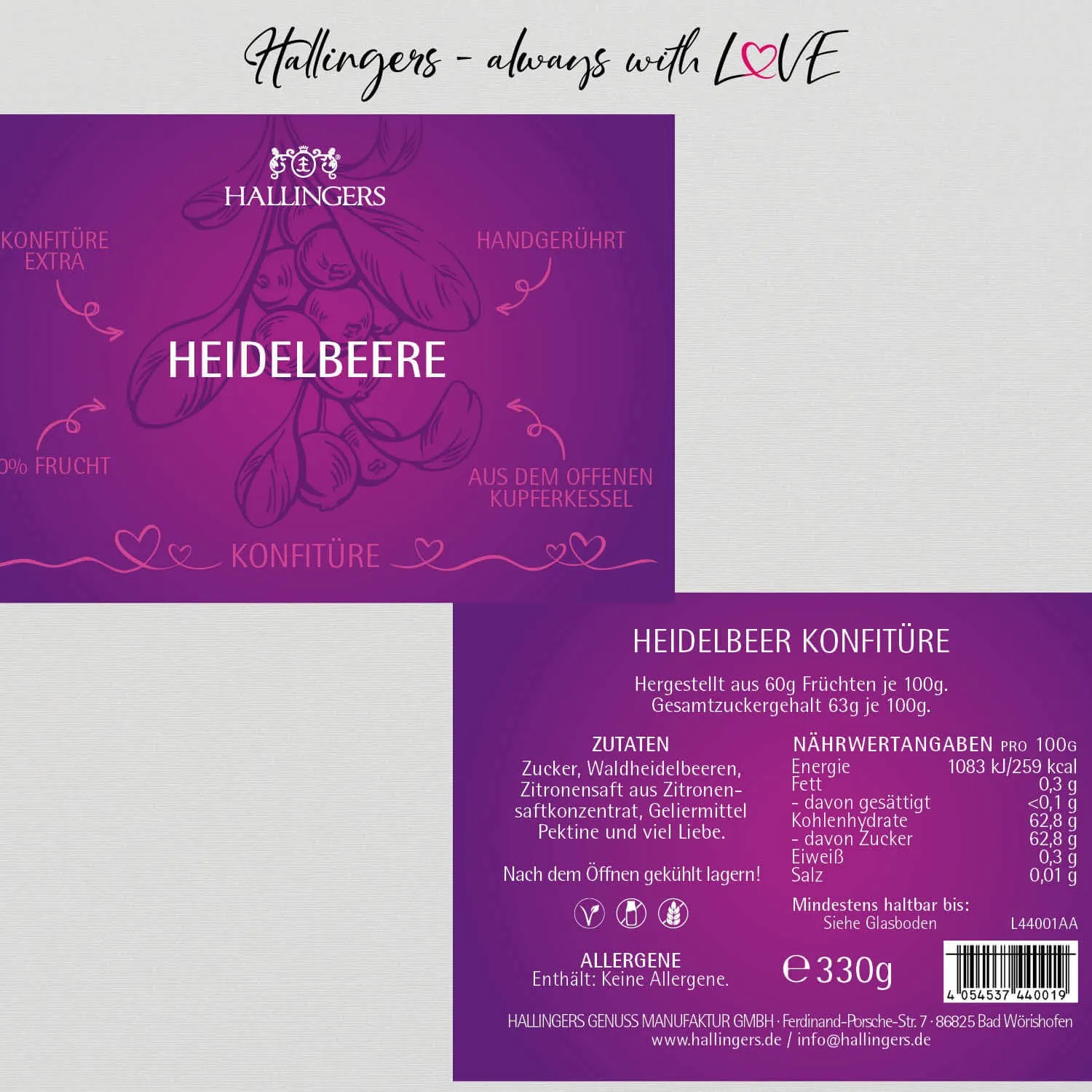 Wald Heidelbeere - Konfitüre, handgerührt Kupferkessel