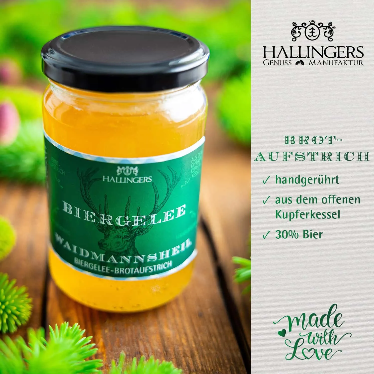 BIERGELEE IM GLAS - Handgerührtes Biergelee, traditionell im Kupferkessel hergestellt und stilvoll abgefüllt im wertigen Glas. Die besondere Geschenkidee für Bierliebhaber, Feinschmecker & herzhafte Genussmomente