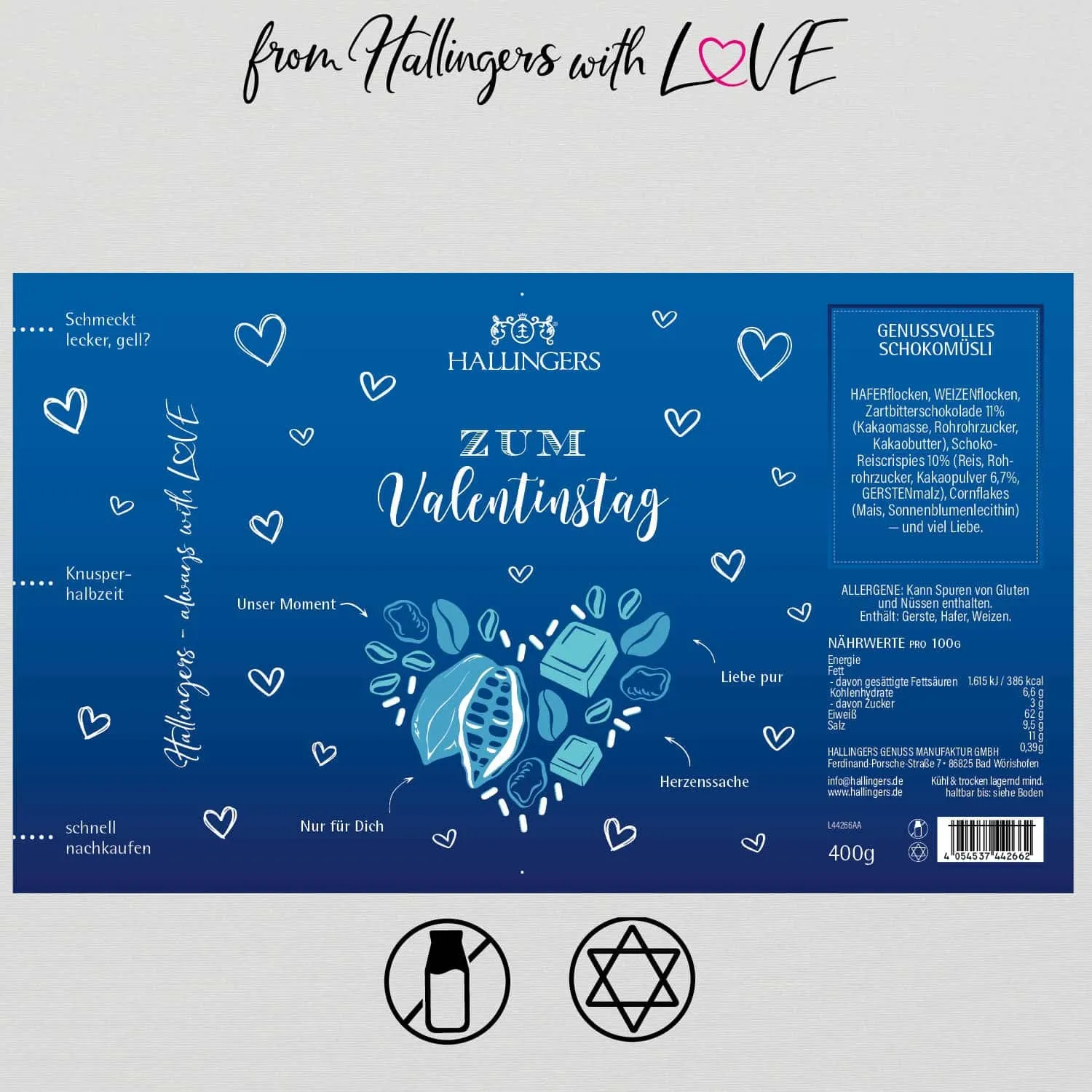 Zum Valentinstag, blue (Schokoladen-Müsli) - Gourmet-Müsli, frisch aus der Mühle