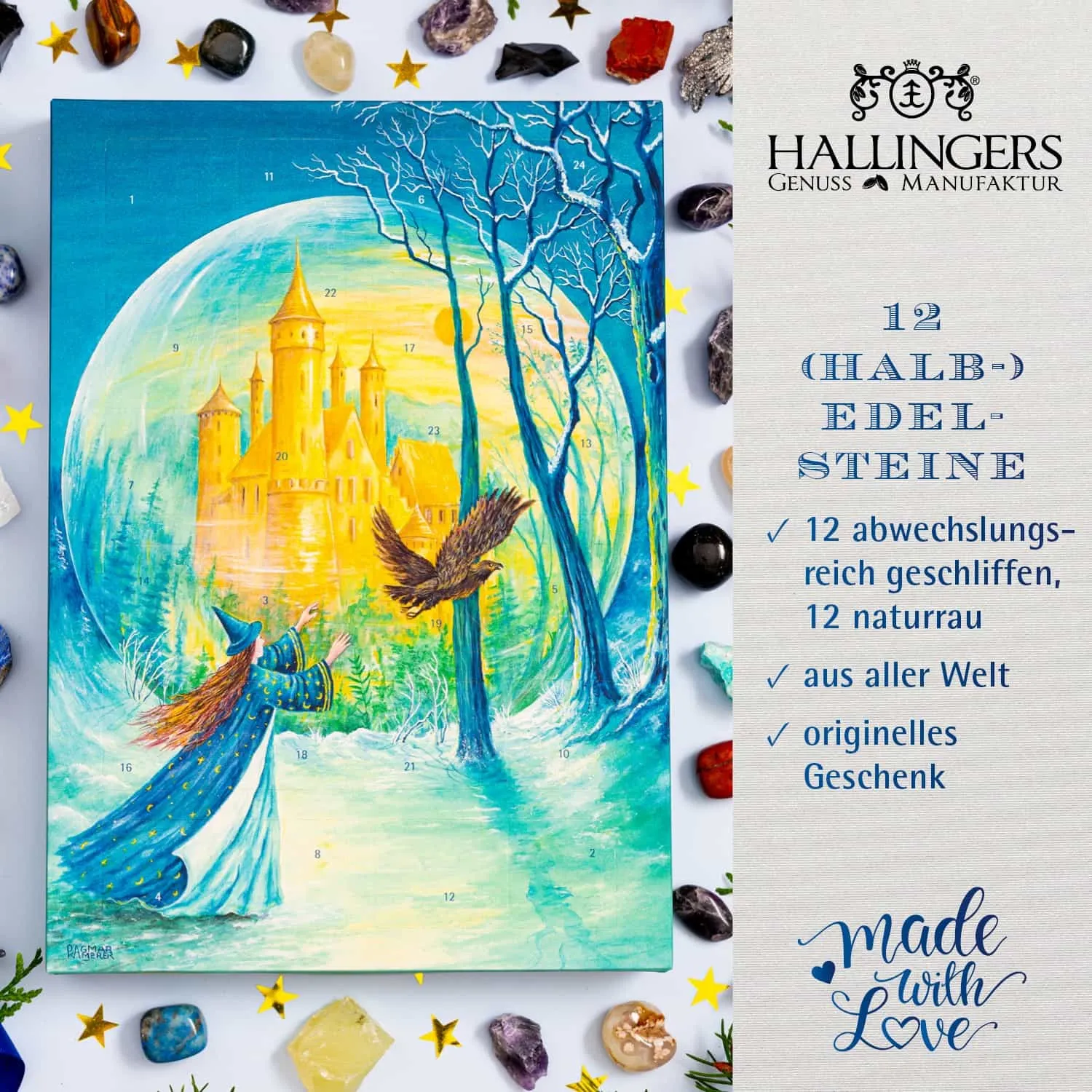 EDELSTEIN ADVENTSKALENDER - 24 echte Edelsteine geschliffen & naturrau, stilvoll verpackt im hochwertigen Softfeel-Karton. 24 faszinierende Überraschungen für Sammler, Mineralien-Liebhaber & besondere Wohlfühlmomente im Advent