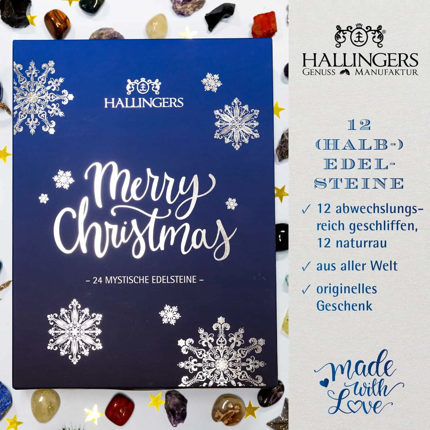 EDELSTEIN ADVENTSKALENDER - 24 echte Edelsteine geschliffen & naturrau, stilvoll verpackt im hochwertigen Softfeel-Buch-Karton. 24 faszinierende Überraschungen für Sammler, Mineralien-Liebhaber & besondere Wohlfühlmomente im Advent