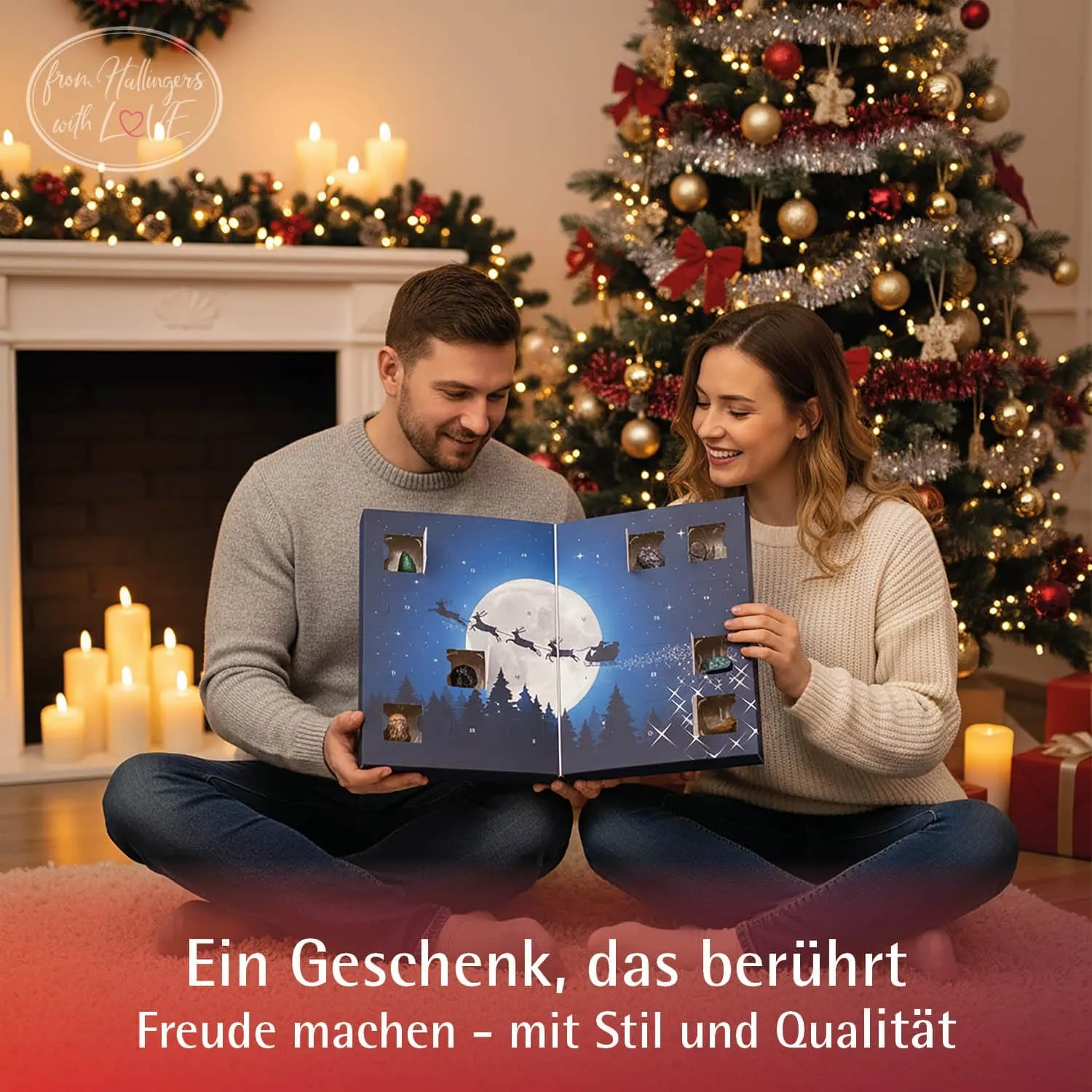 Adventskalender Mondschein - Edelsteine, 12x poliert & 12x natur