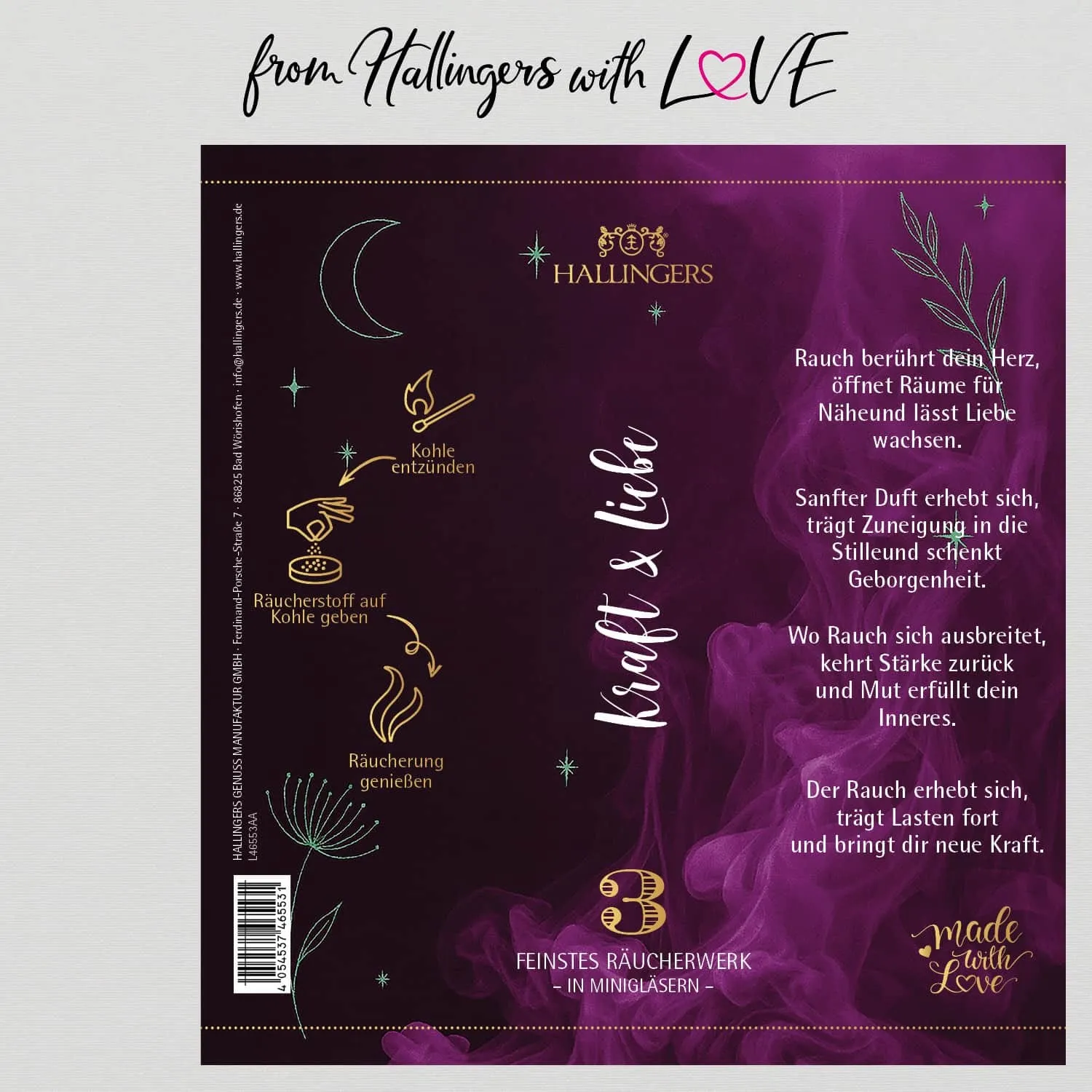Kraft & Liebe (sinnliches Mitbringsel Urvertrauen Liebe & Herzöffnung) - Räucherwerk-Set, zum Räuchern Geschenkbox